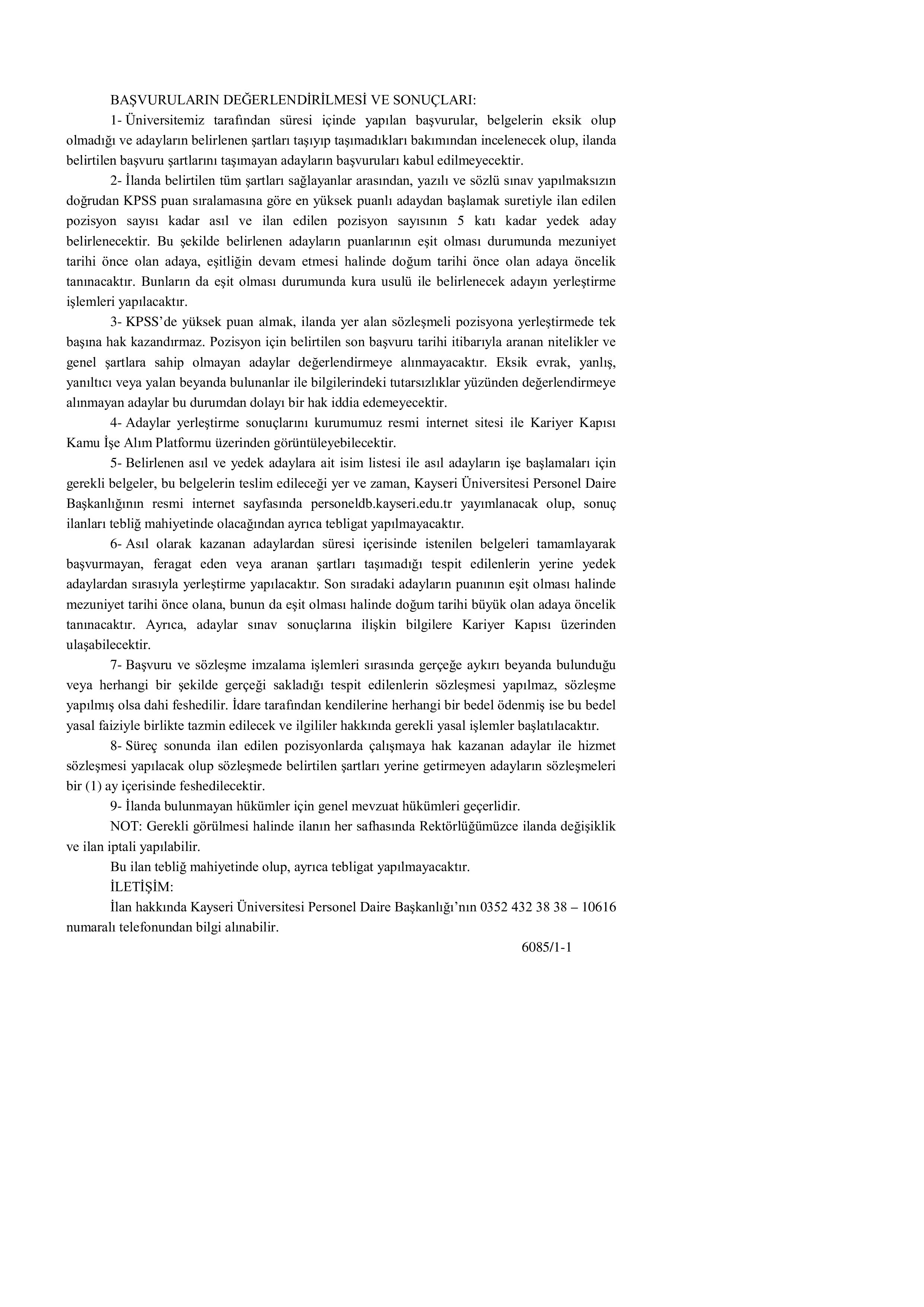 İlan İçeriği Sayfa 3 KAYSERİ ÜNİVERSİTESİ 3 SÖZLEŞMELİ PERSONEL ALACAK ( 22 Haziran - 6 Temmuz) İlan İçeriği Sayfa 3