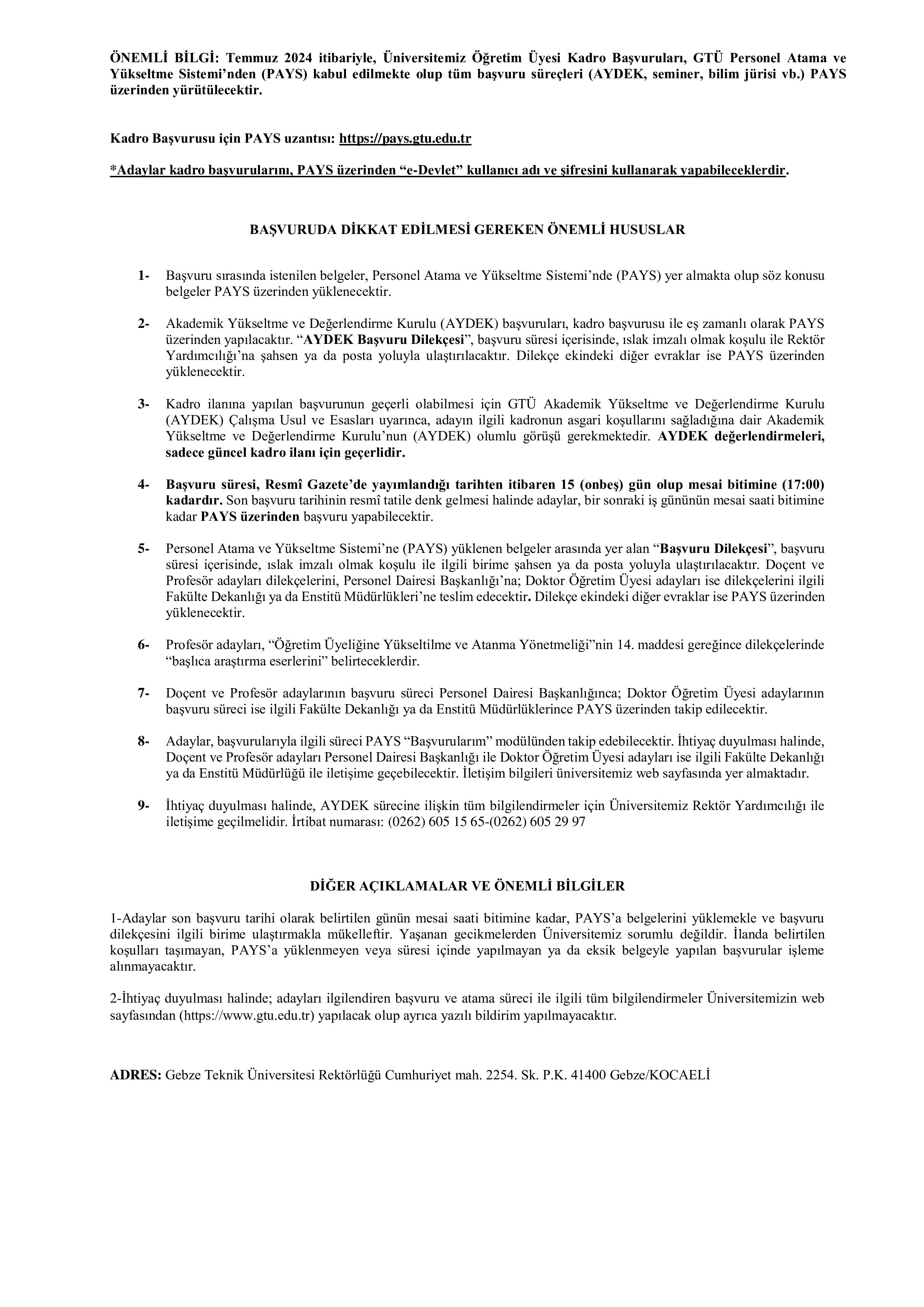 GEBZE TEKNİK ÜNİVERSİTESİ 10 ÖĞRETİM ÜYESİ ALACAK ( 22 Kasım - 8 Aralık) İlan İçeriği Sayfa 3