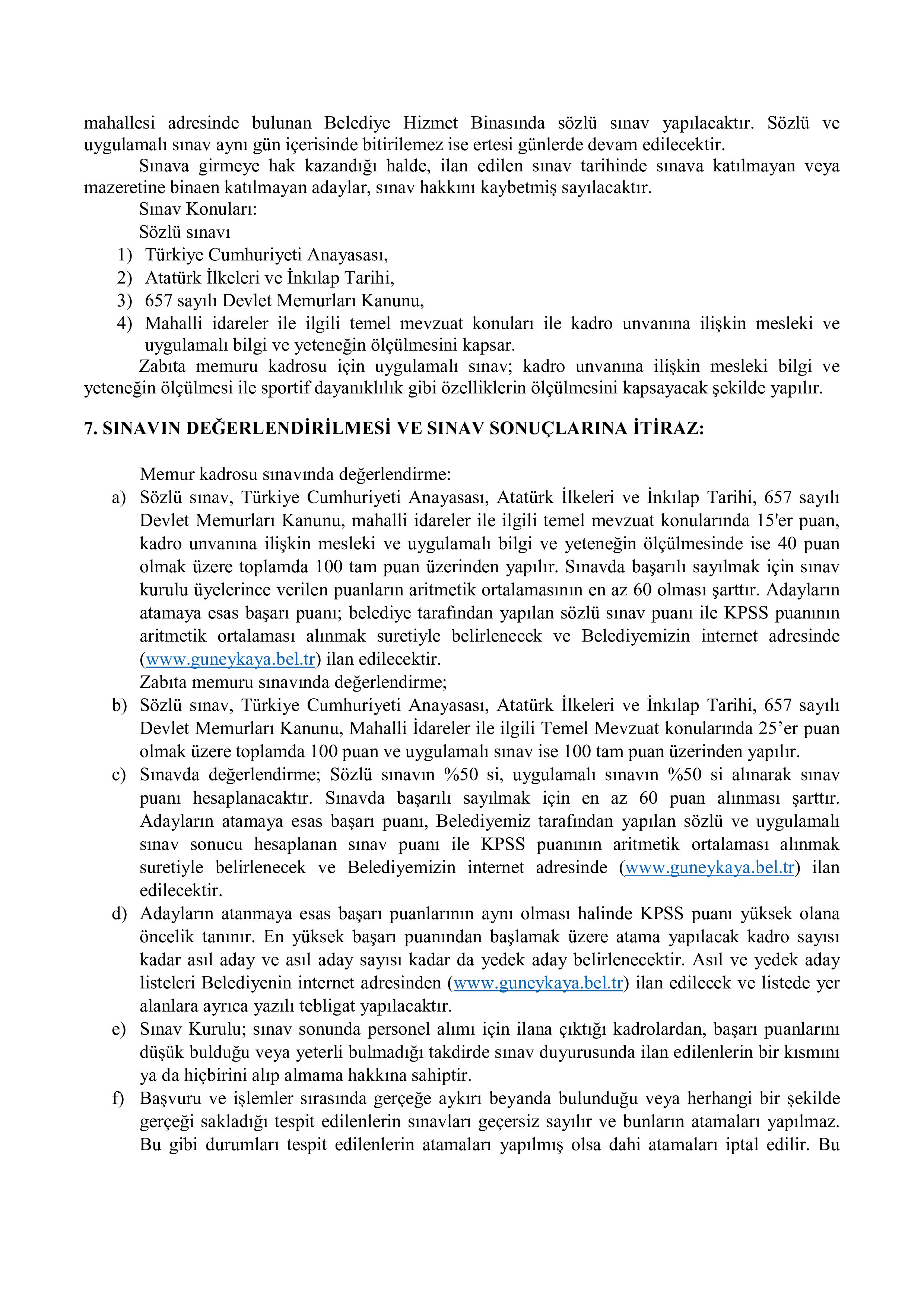 GÜNEYKAYA BELEDİYE BAŞKANLIĞI 2 MEMUR ALACAK ( 1 Temmuz - 3 Temmuz) İlan İçeriği Sayfa 4