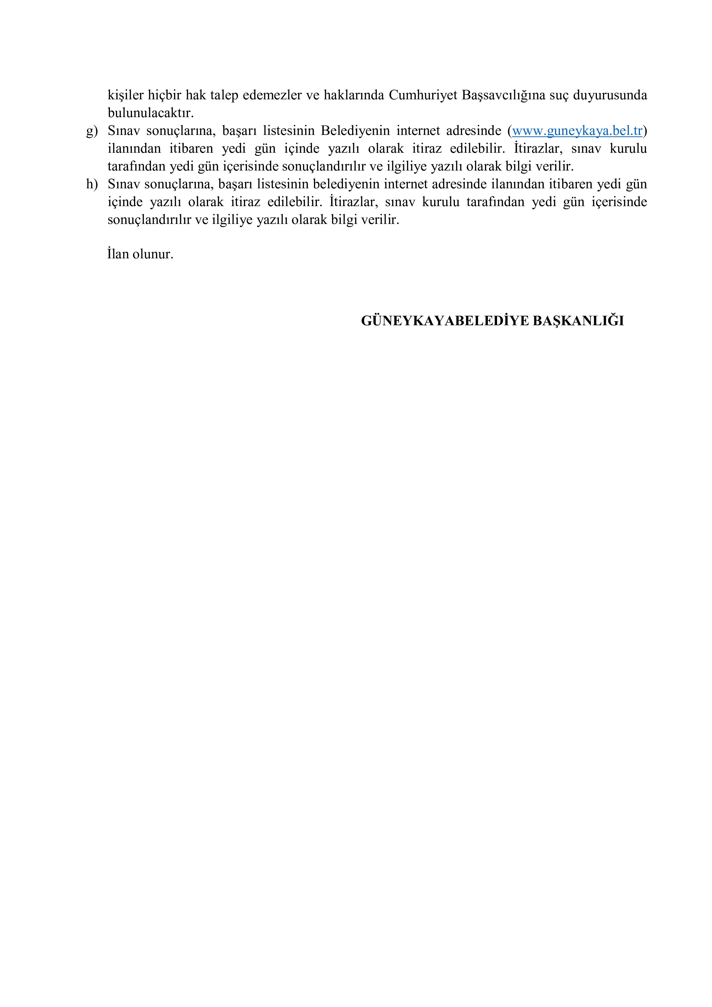 GÜNEYKAYA BELEDİYE BAŞKANLIĞI 2 MEMUR ALACAK ( 1 Temmuz - 3 Temmuz) İlan İçeriği Sayfa 5