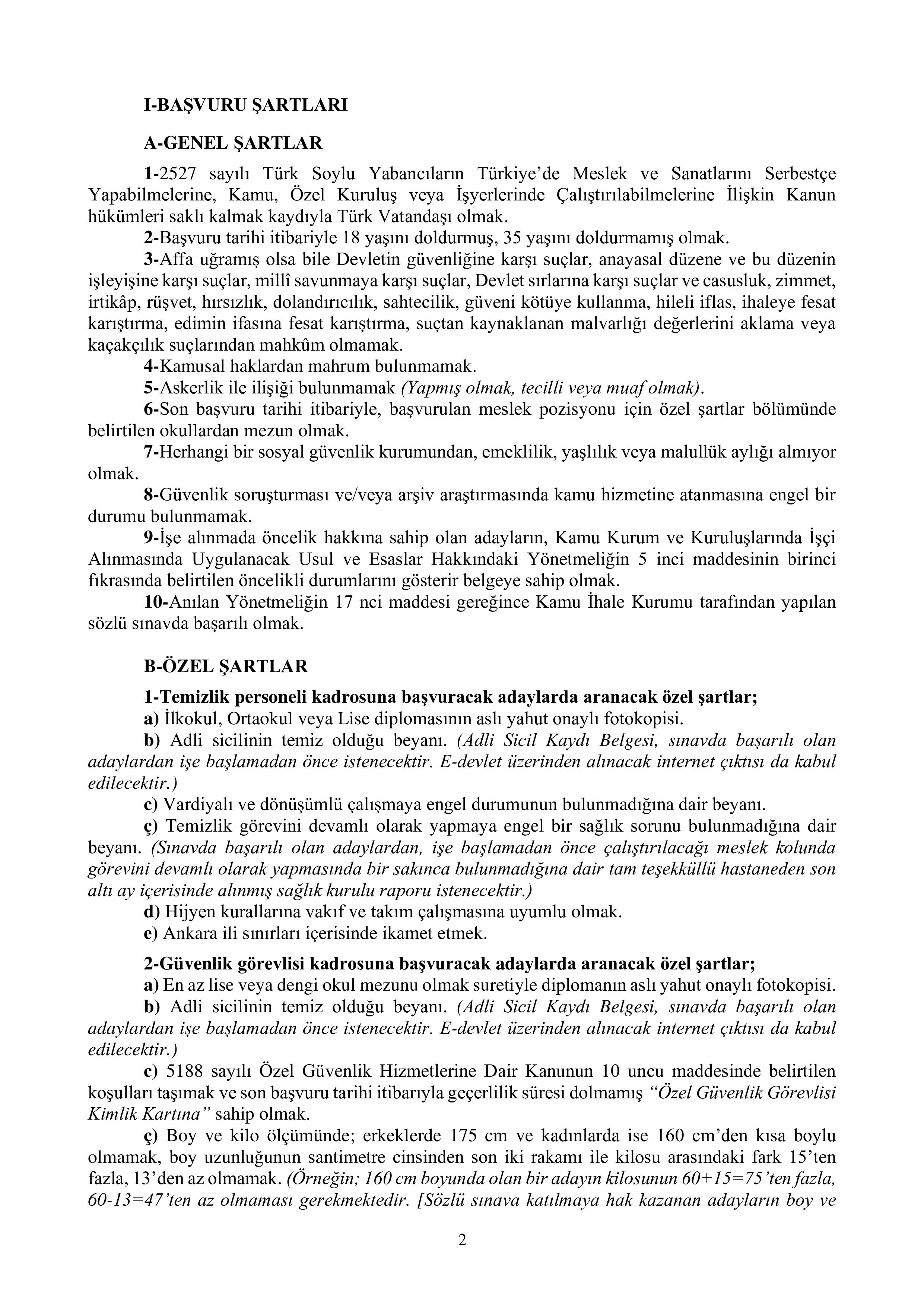 İlan İçeriği Sayfa 2 KAMU İHALE KURUMU 10 SüREKLİ İŞÇİ ALACAK ( 1 Haziran - 5 Haziran) İlan İçeriği Sayfa 2