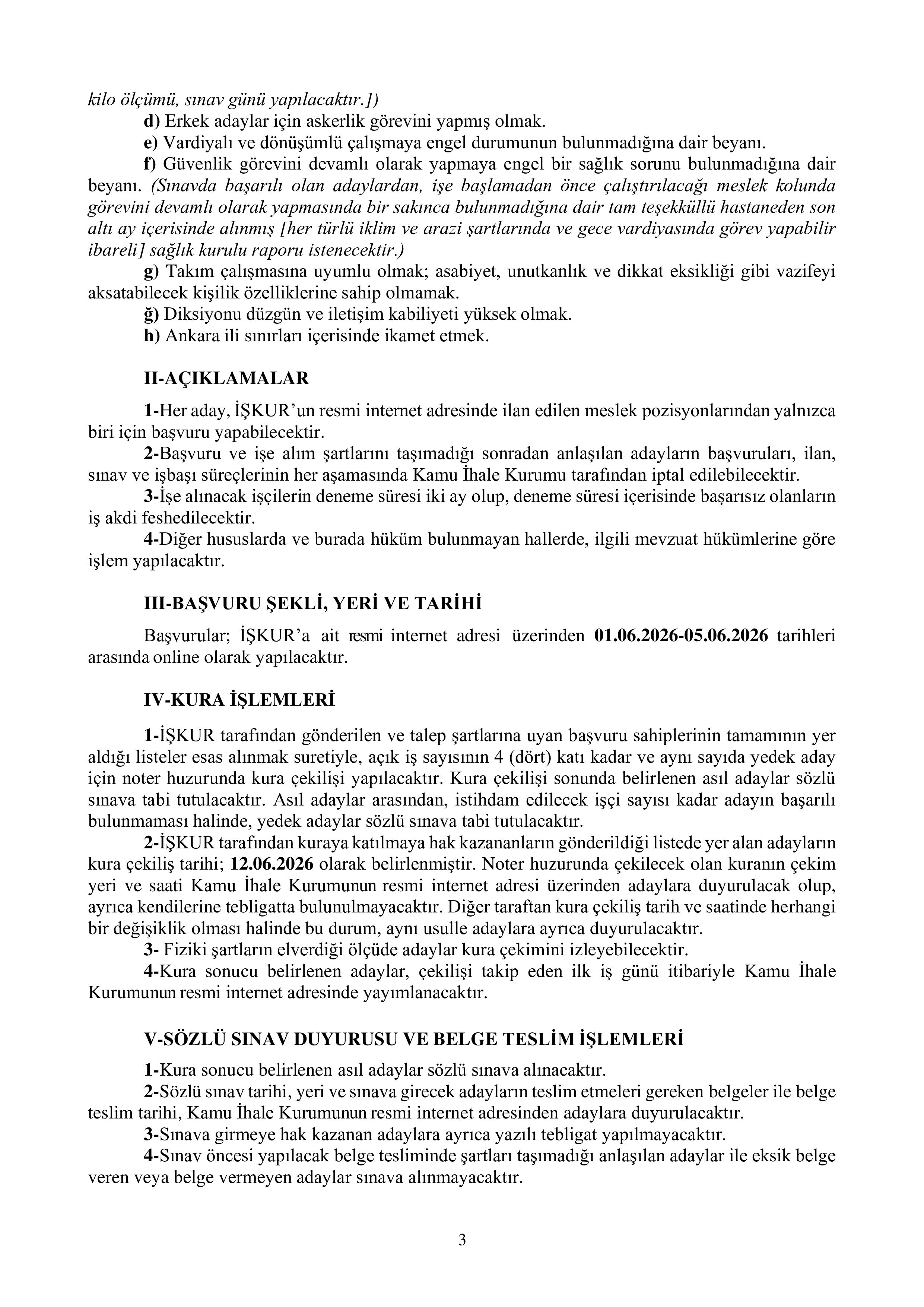 İlan İçeriği Sayfa 3 KAMU İHALE KURUMU 10 SüREKLİ İŞÇİ ALACAK ( 1 Haziran - 5 Haziran) İlan İçeriği Sayfa 3