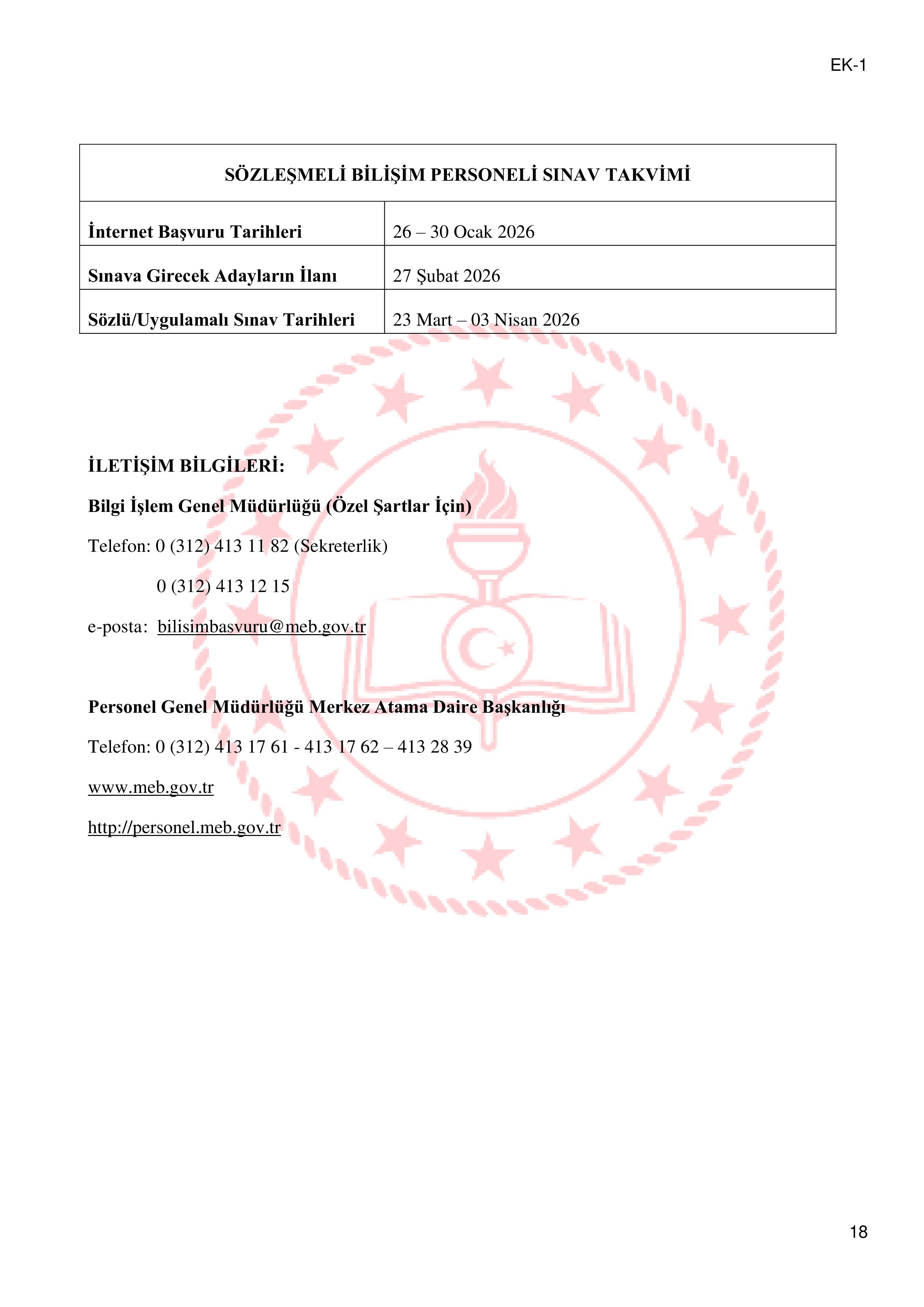 İlan İçeriği Sayfa 18 MİLLİ EĞİTİM BAKANLIĞI 14 SÖZLEŞMELİ BİLİŞİM PERSONELİ ALACAK ( 26 Ocak - 30 Ocak) İlan İçeriği Sayfa 18