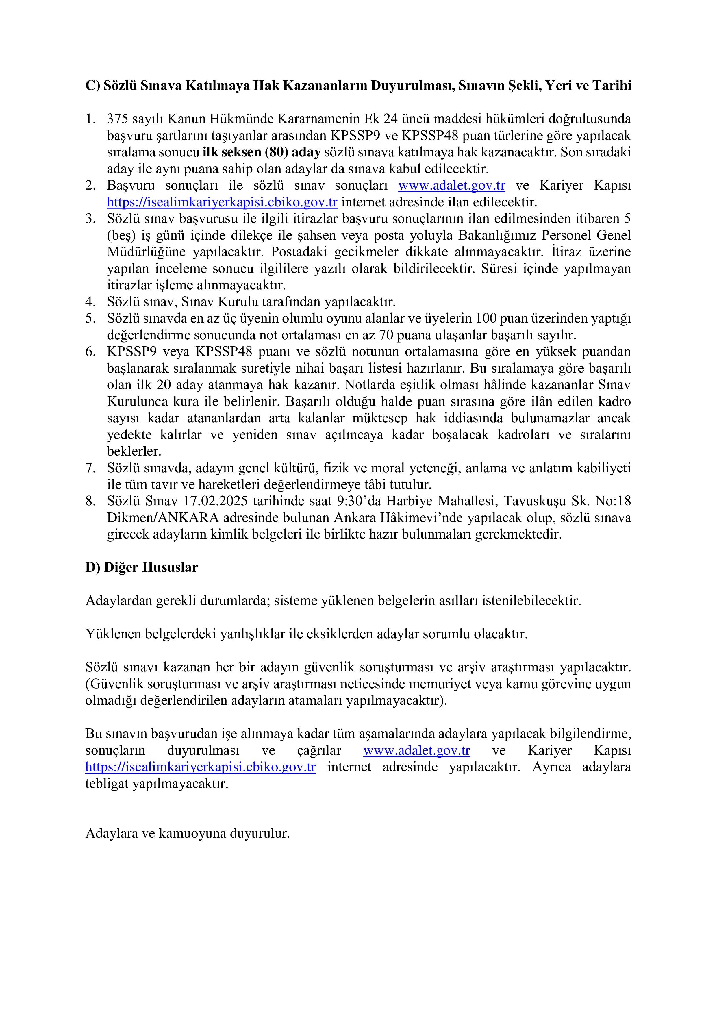 ADALET BAKANLIĞI 20 STAJYER KONTROLÖR ALACAK ( 24 Aralık - 3 Ocak) İlan İçeriği Sayfa 2