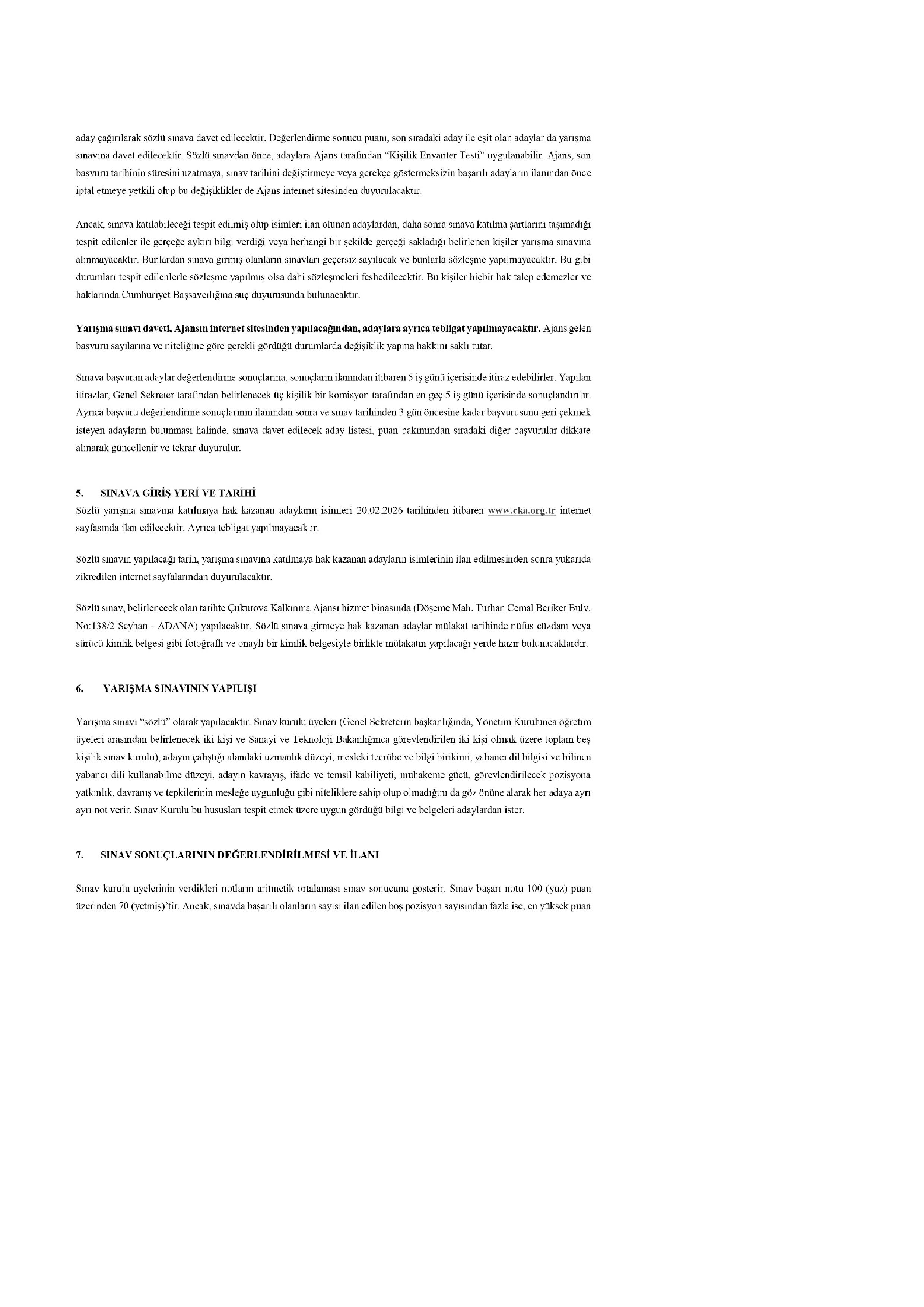 ÇUKUROVA KALKINMA AJANSI 4  UZMAN ALACAK ( 2 Şubat - 13 Şubat) İlan İçeriği Sayfa 5