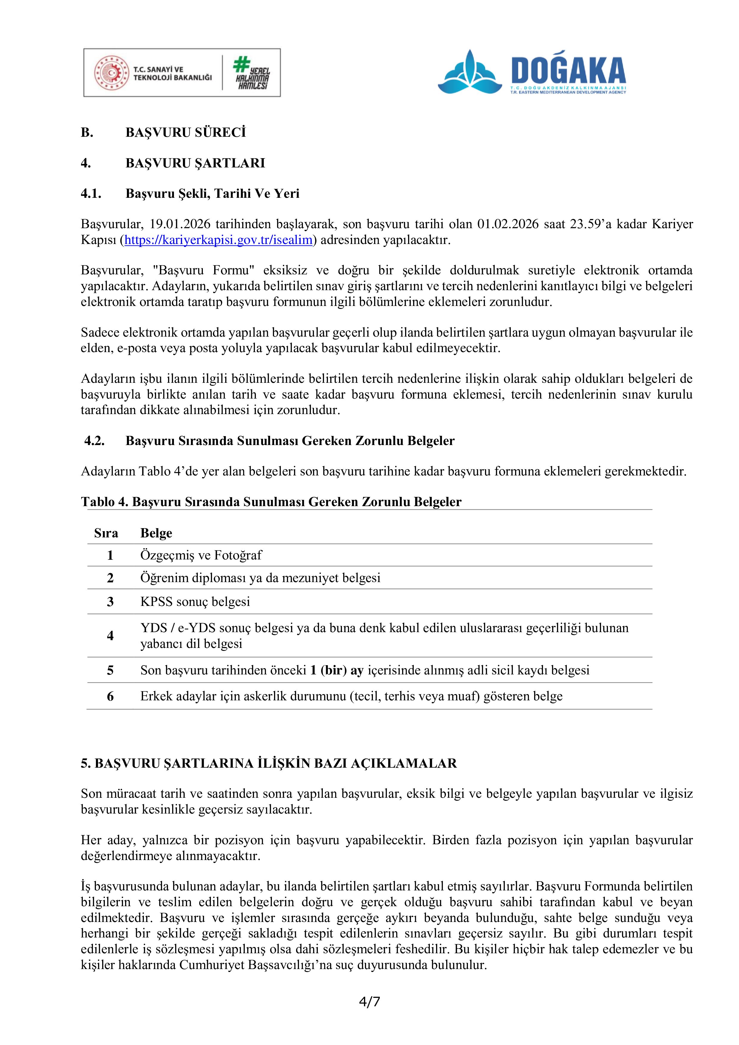 DOĞU AKDENİZ KALKINMA AJANSI 7 SÖZLEŞMELİ PERSONEL ALACAK ( 19 Ocak - 1 Şubat) İlan İçeriği Sayfa 4