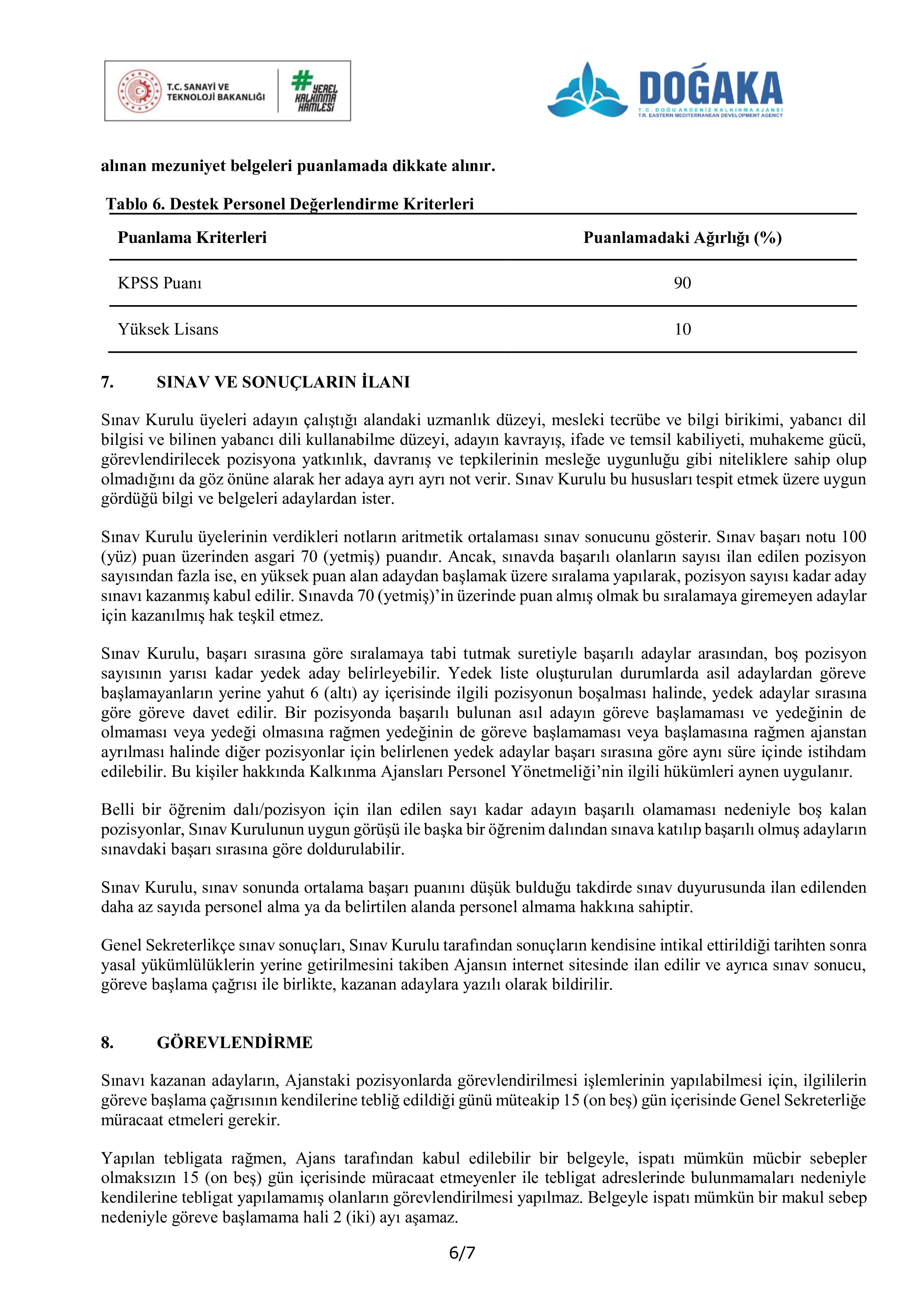 DOĞU AKDENİZ KALKINMA AJANSI 7 SÖZLEŞMELİ PERSONEL ALACAK ( 19 Ocak - 1 Şubat) İlan İçeriği Sayfa 6