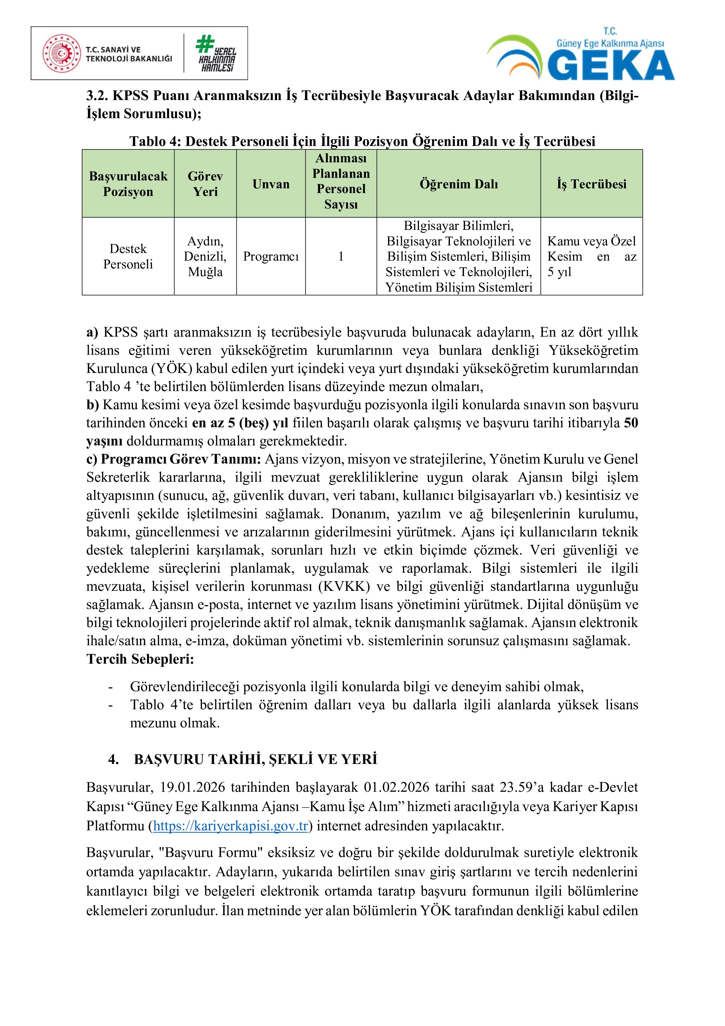 İlan İçeriği Sayfa 5 GÜNEY EGE KALKINMA AJANSI 6 SÖZLEŞMELİ PERSONEL ALACAK ( 19 Ocak - 2 Şubat) İlan İçeriği Sayfa 5