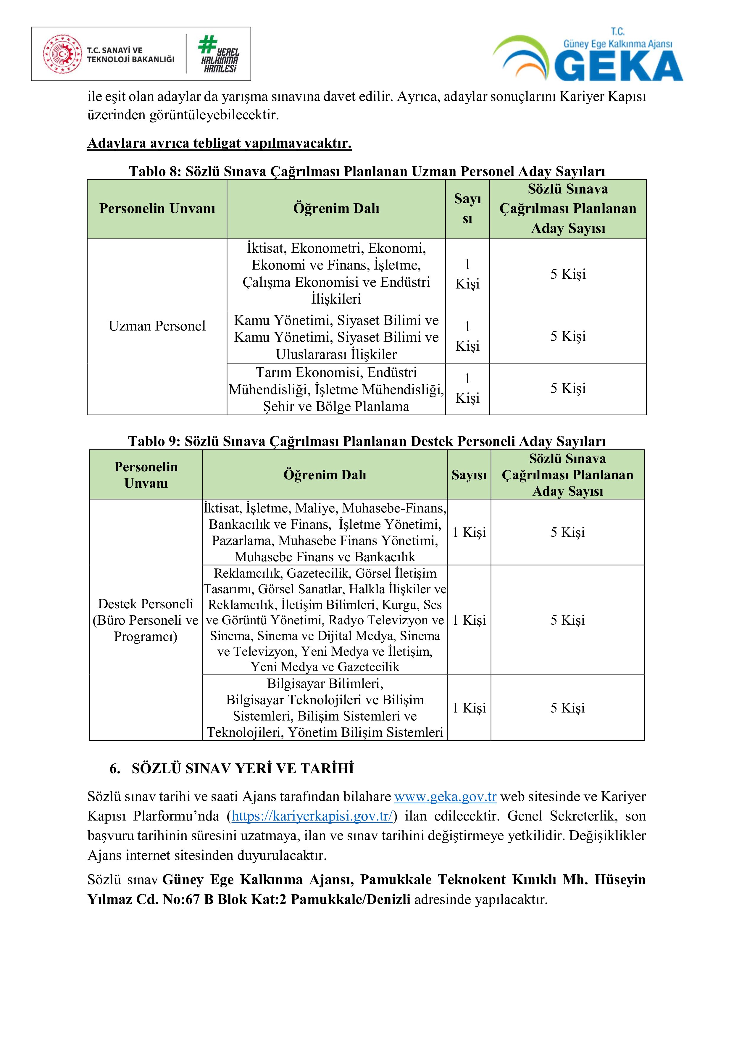 İlan İçeriği Sayfa 8 GÜNEY EGE KALKINMA AJANSI 6 SÖZLEŞMELİ PERSONEL ALACAK ( 19 Ocak - 2 Şubat) İlan İçeriği Sayfa 8