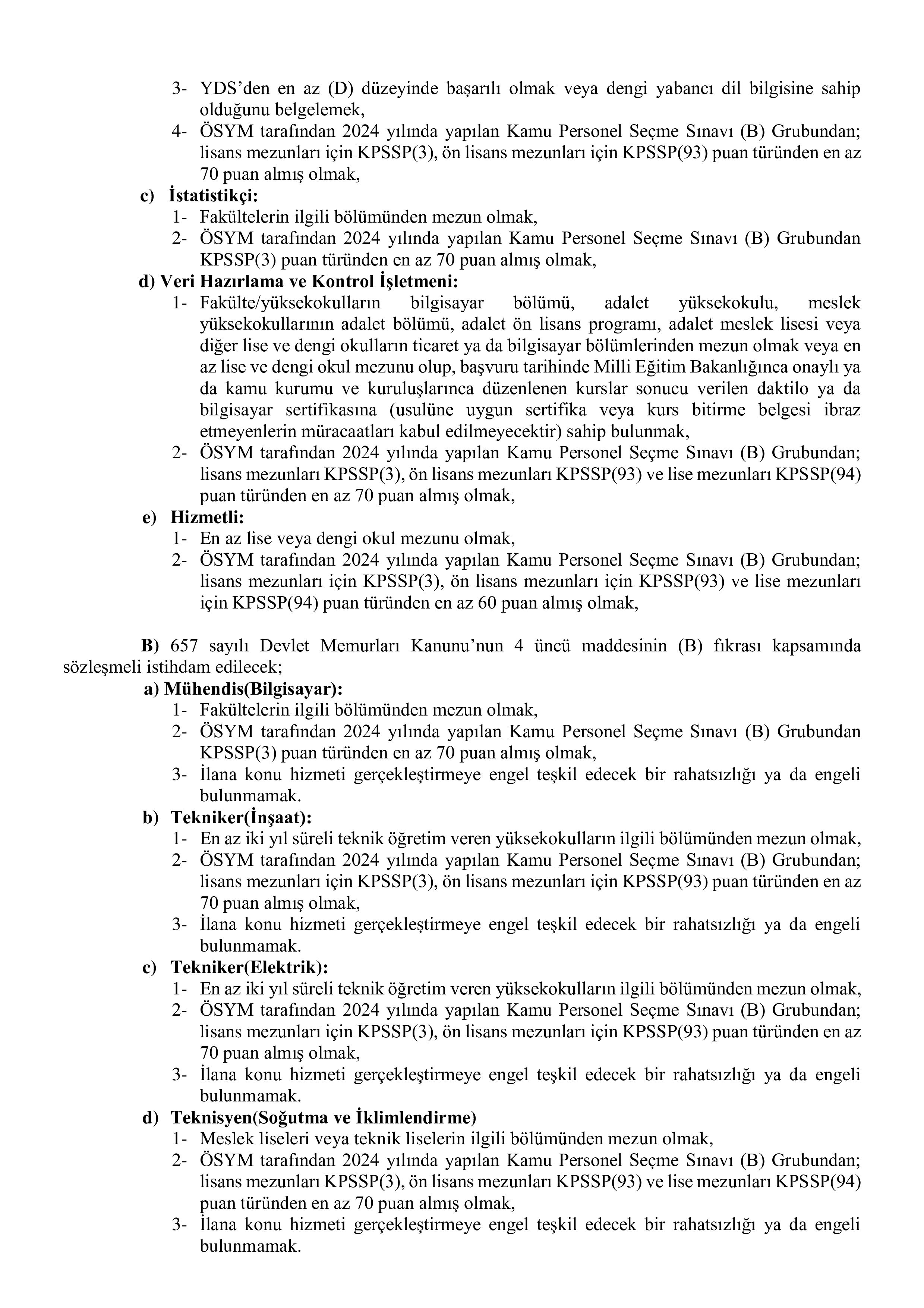 HAKİMLER VE SAVCILAR KURULU 37 PERSONEL ALIM İLANI ( 12 Ocak - 16 Ocak) İlan İçeriği Sayfa 3