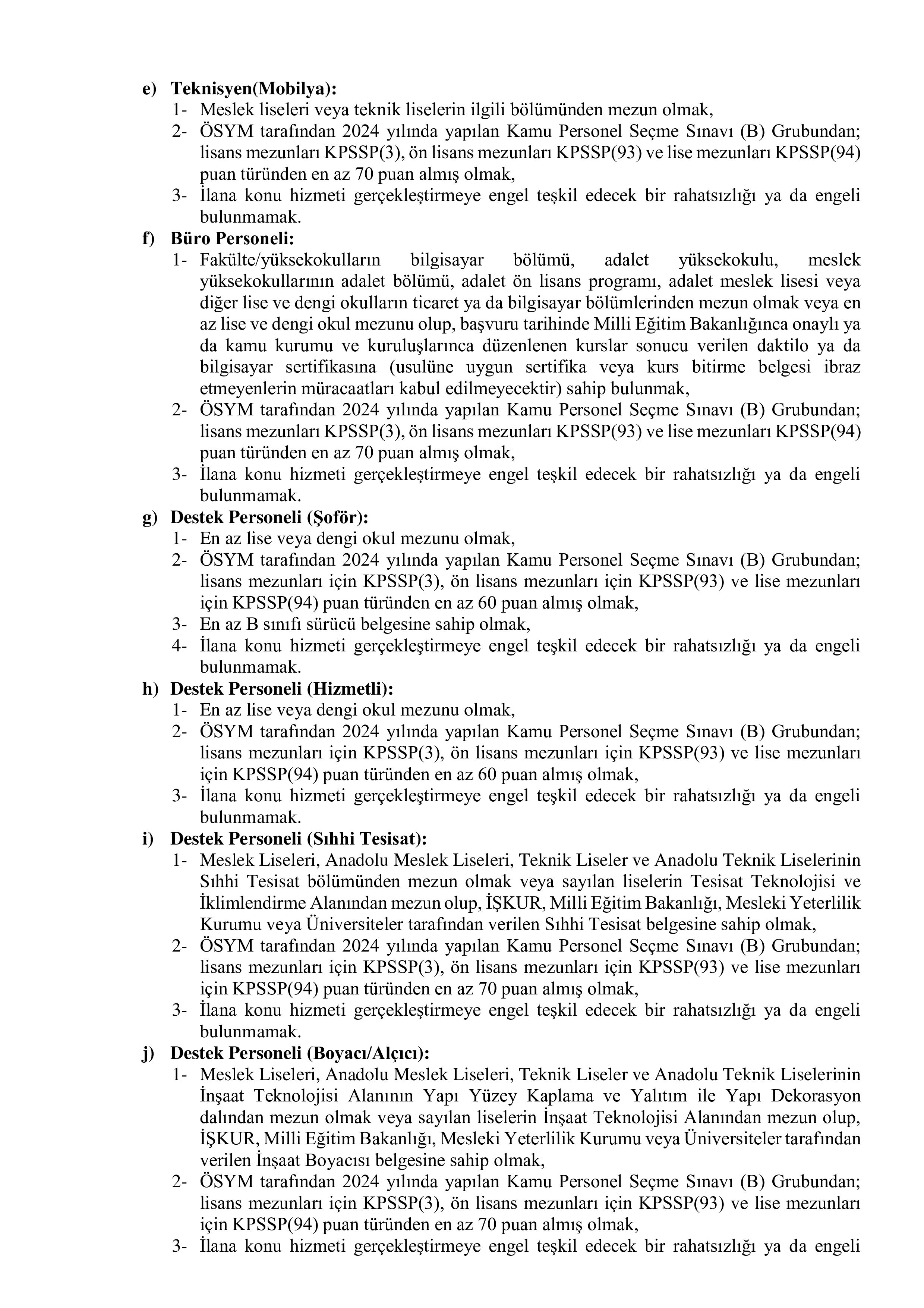 HAKİMLER VE SAVCILAR KURULU 37 PERSONEL ALIM İLANI ( 12 Ocak - 16 Ocak) İlan İçeriği Sayfa 4