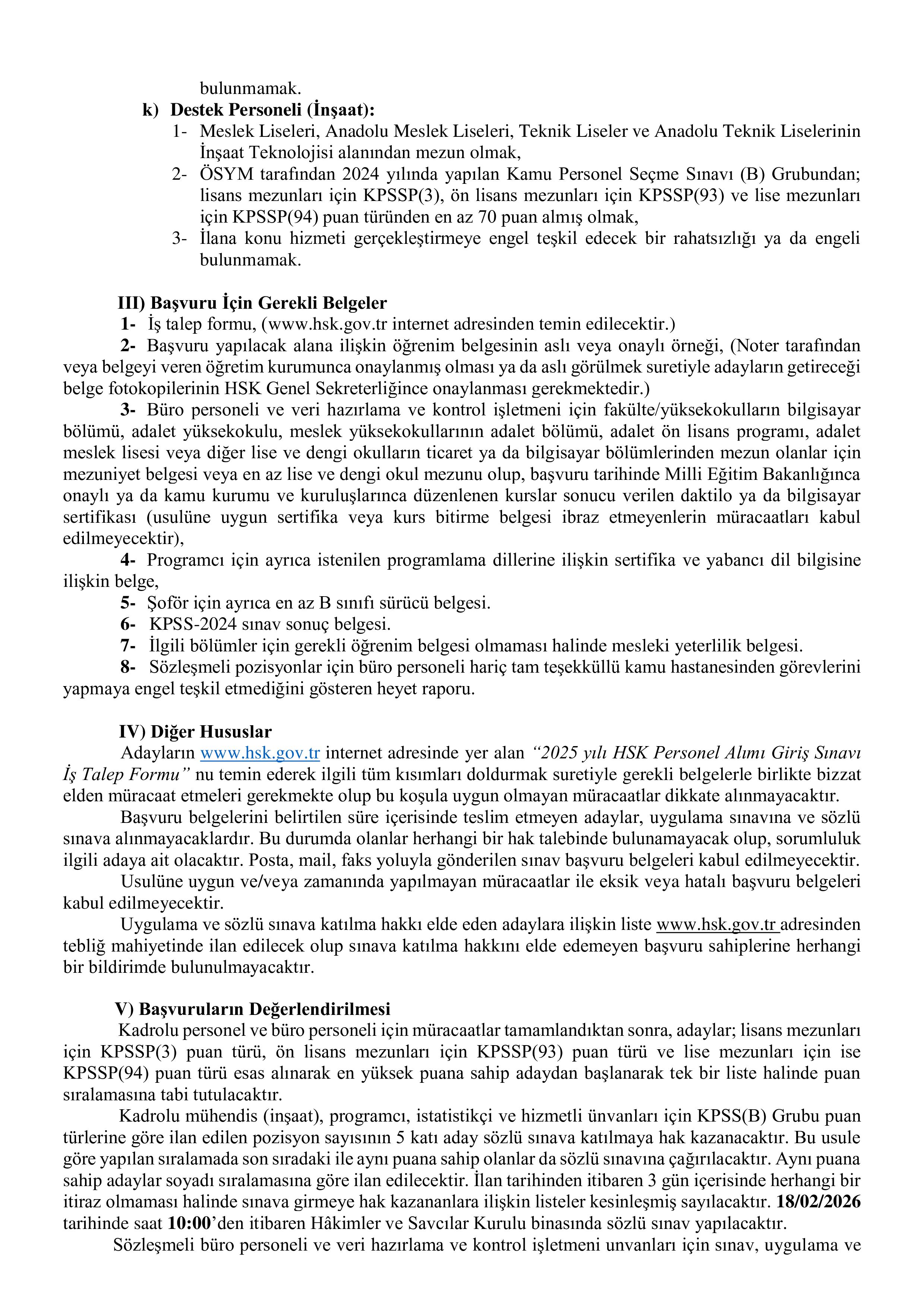 HAKİMLER VE SAVCILAR KURULU 37 PERSONEL ALIM İLANI ( 12 Ocak - 16 Ocak) İlan İçeriği Sayfa 5