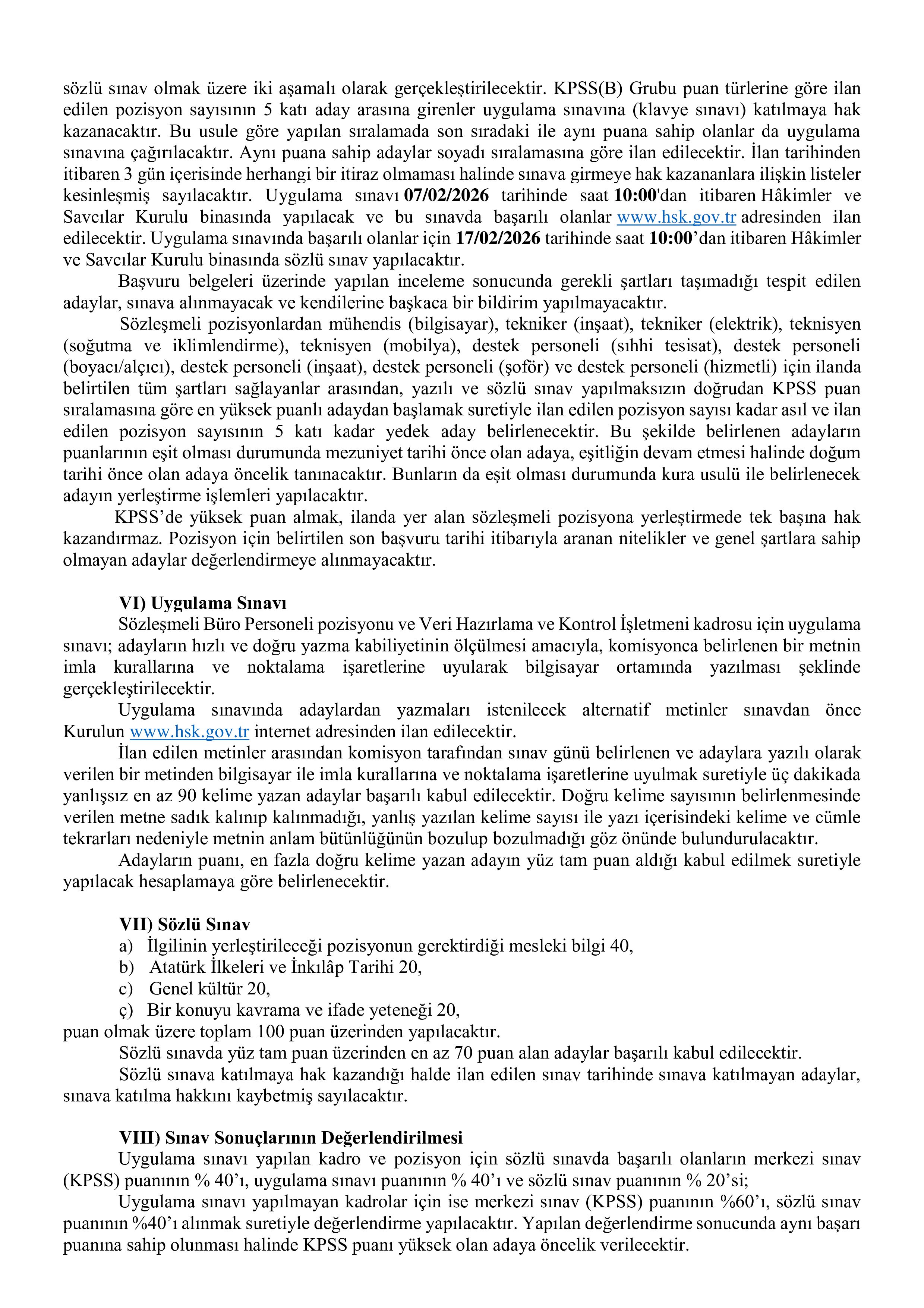 HAKİMLER VE SAVCILAR KURULU 37 PERSONEL ALIM İLANI ( 12 Ocak - 16 Ocak) İlan İçeriği Sayfa 6