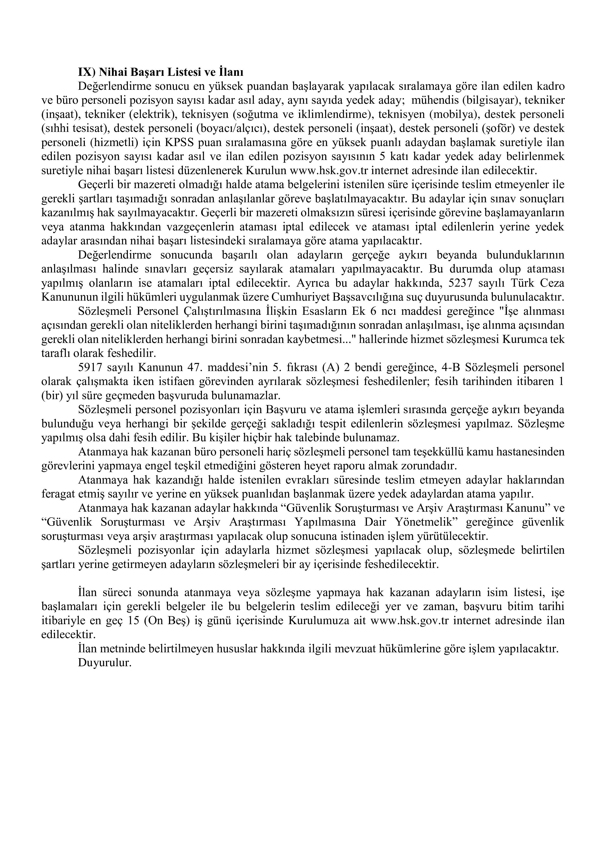 HAKİMLER VE SAVCILAR KURULU 37 PERSONEL ALIM İLANI ( 12 Ocak - 16 Ocak) İlan İçeriği Sayfa 7