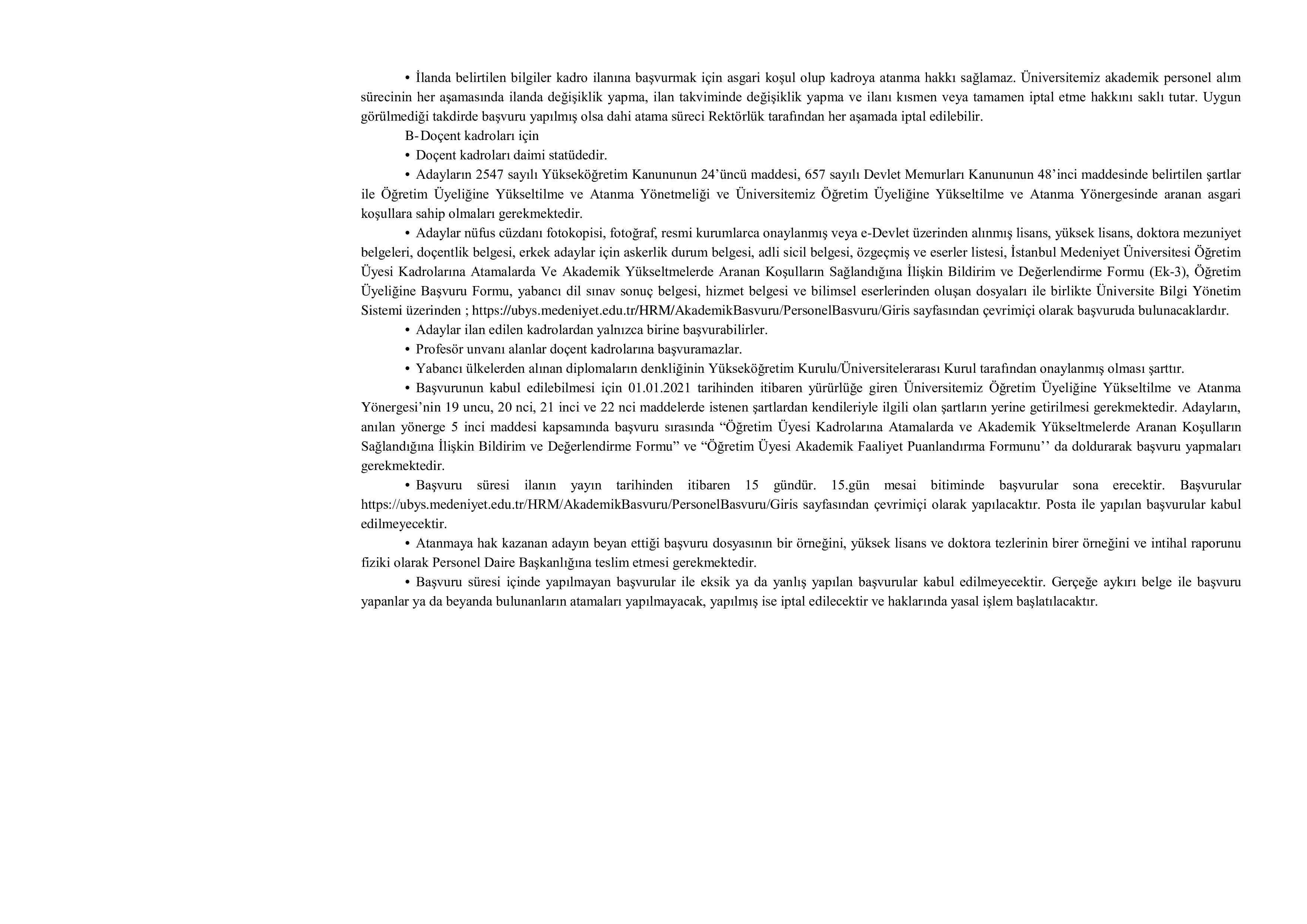 İSTANBUL MEDENİYET ÜNİVERSİTESİ 22  ALACAK ( 23 Aralık - 6 Ocak) İlan İçeriği Sayfa 2