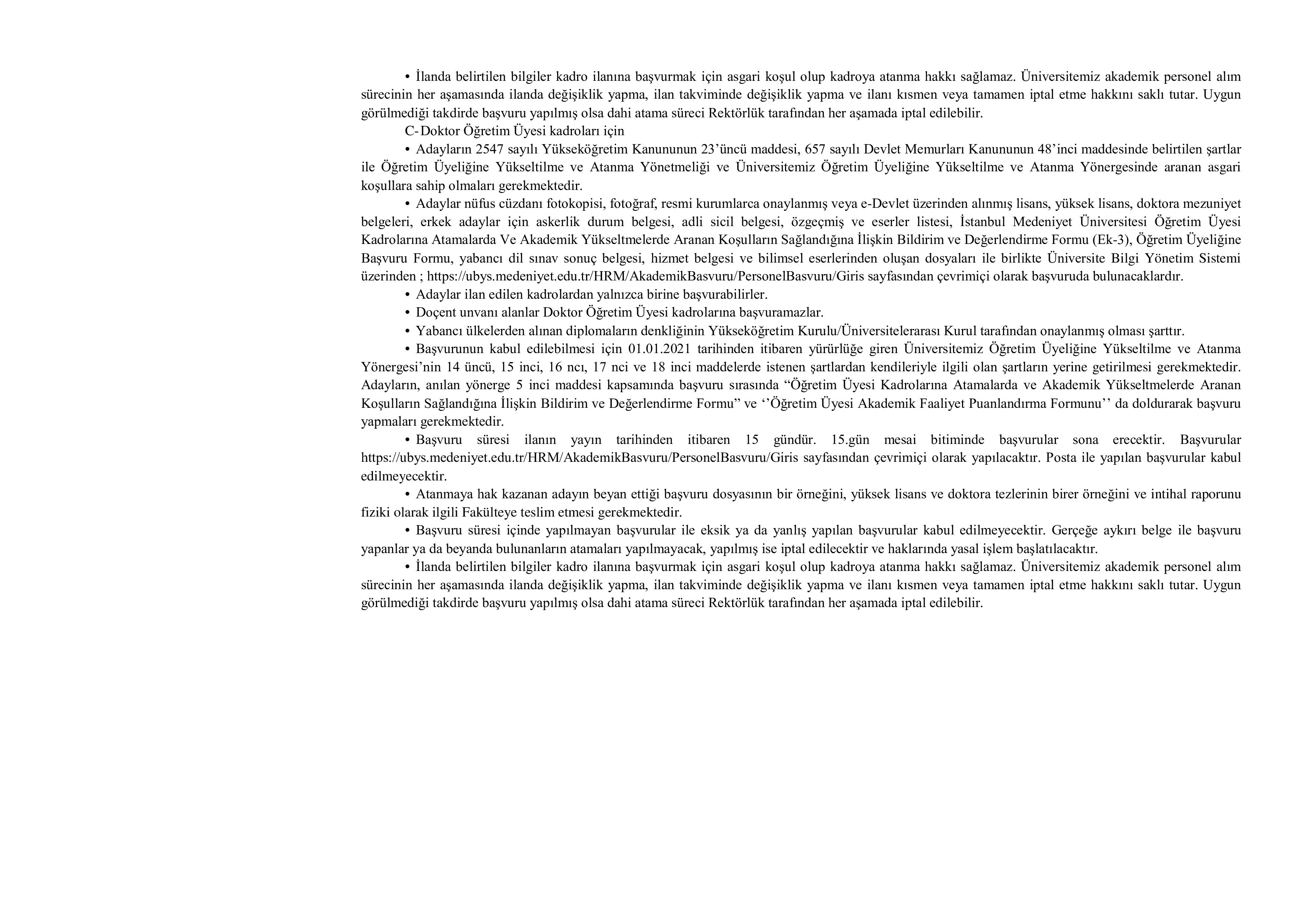 İSTANBUL MEDENİYET ÜNİVERSİTESİ 22  ALACAK ( 23 Aralık - 6 Ocak) İlan İçeriği Sayfa 3