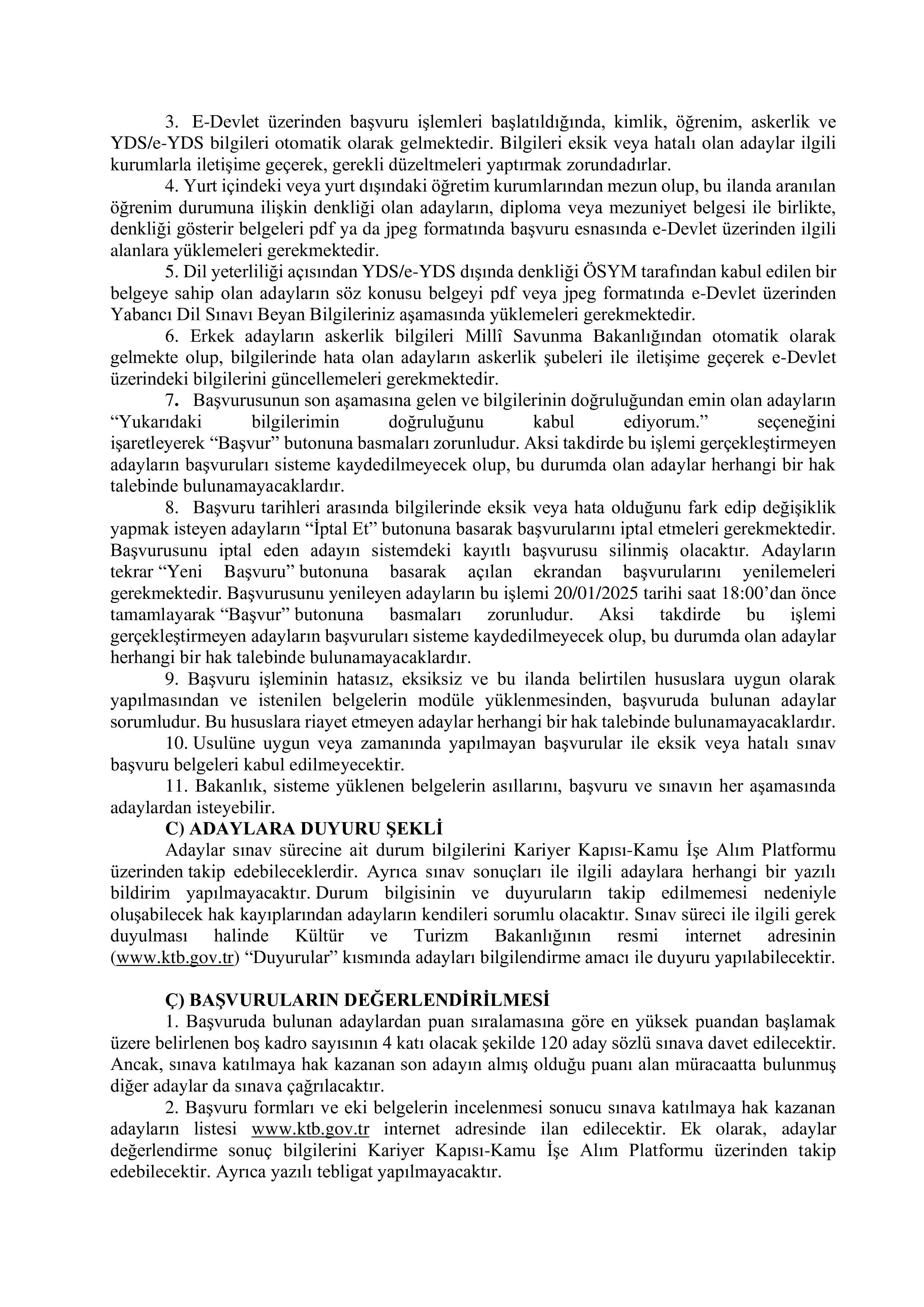 KÜLTÜR VE TURİZM BAKANLIĞI 30 STAJYER KONTROLÖR ALACAK ( 23 Aralık - 20 Ocak) İlan İçeriği Sayfa 2