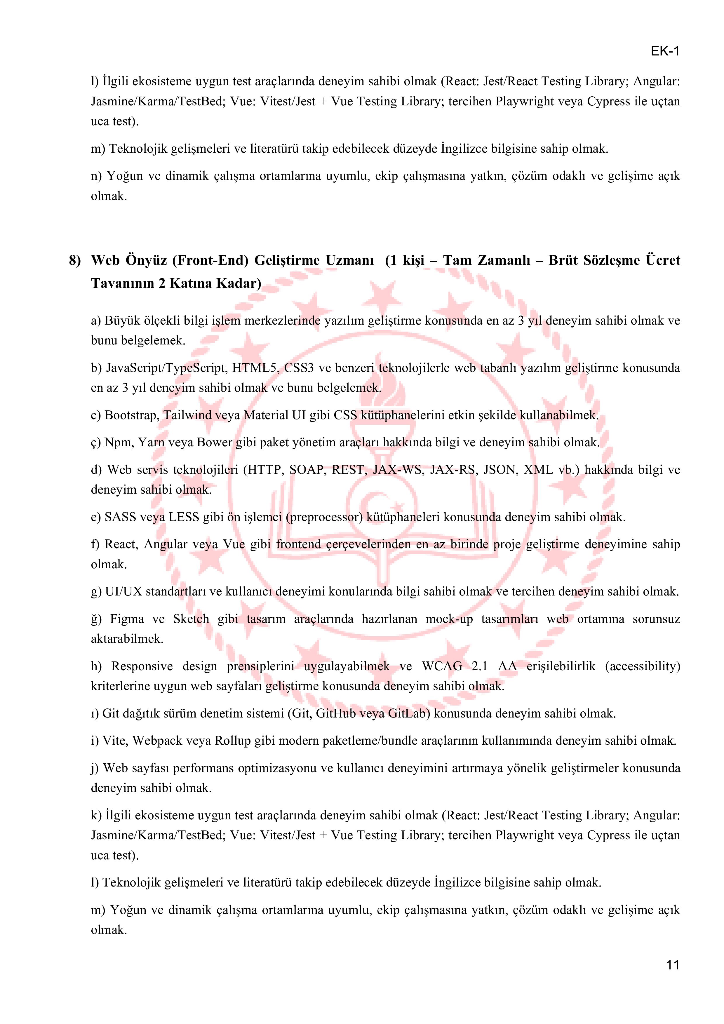 MİLLİ EĞİTİM BAKANLIĞI 14 SÖZLEŞMELİ BİLİŞİM PERSONELİ  ALACAK ( 26 Ocak - 30 Ocak) İlan İçeriği Sayfa 11