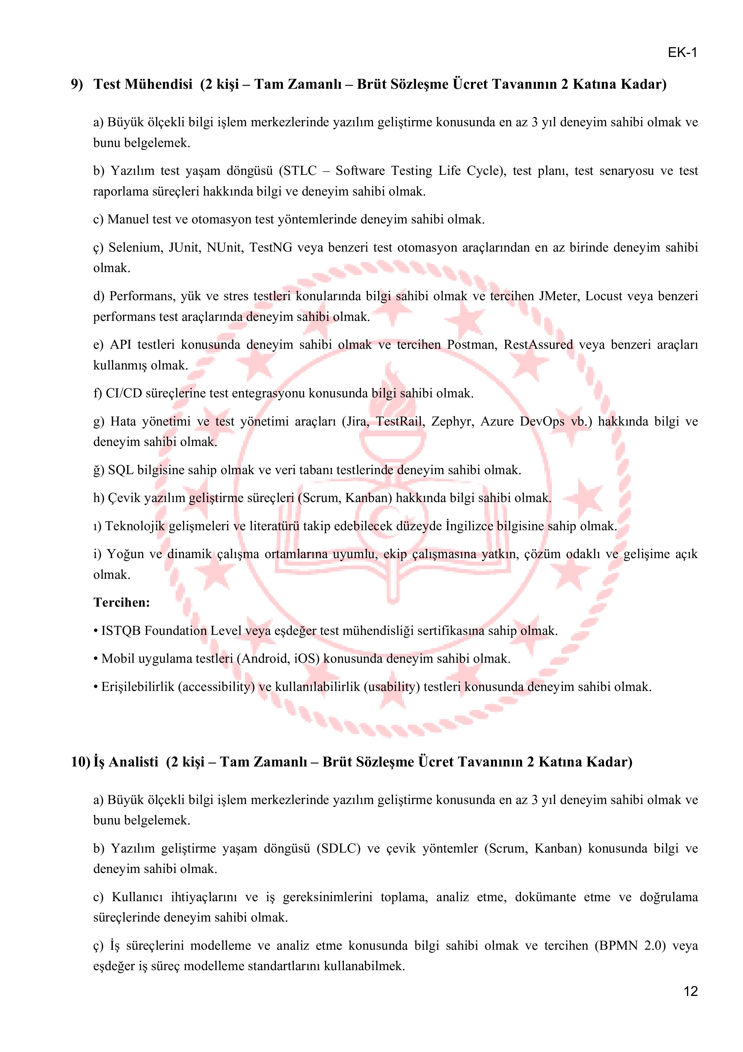 MİLLİ EĞİTİM BAKANLIĞI 14 SÖZLEŞMELİ BİLİŞİM PERSONELİ  ALACAK ( 26 Ocak - 30 Ocak) İlan İçeriği Sayfa 12