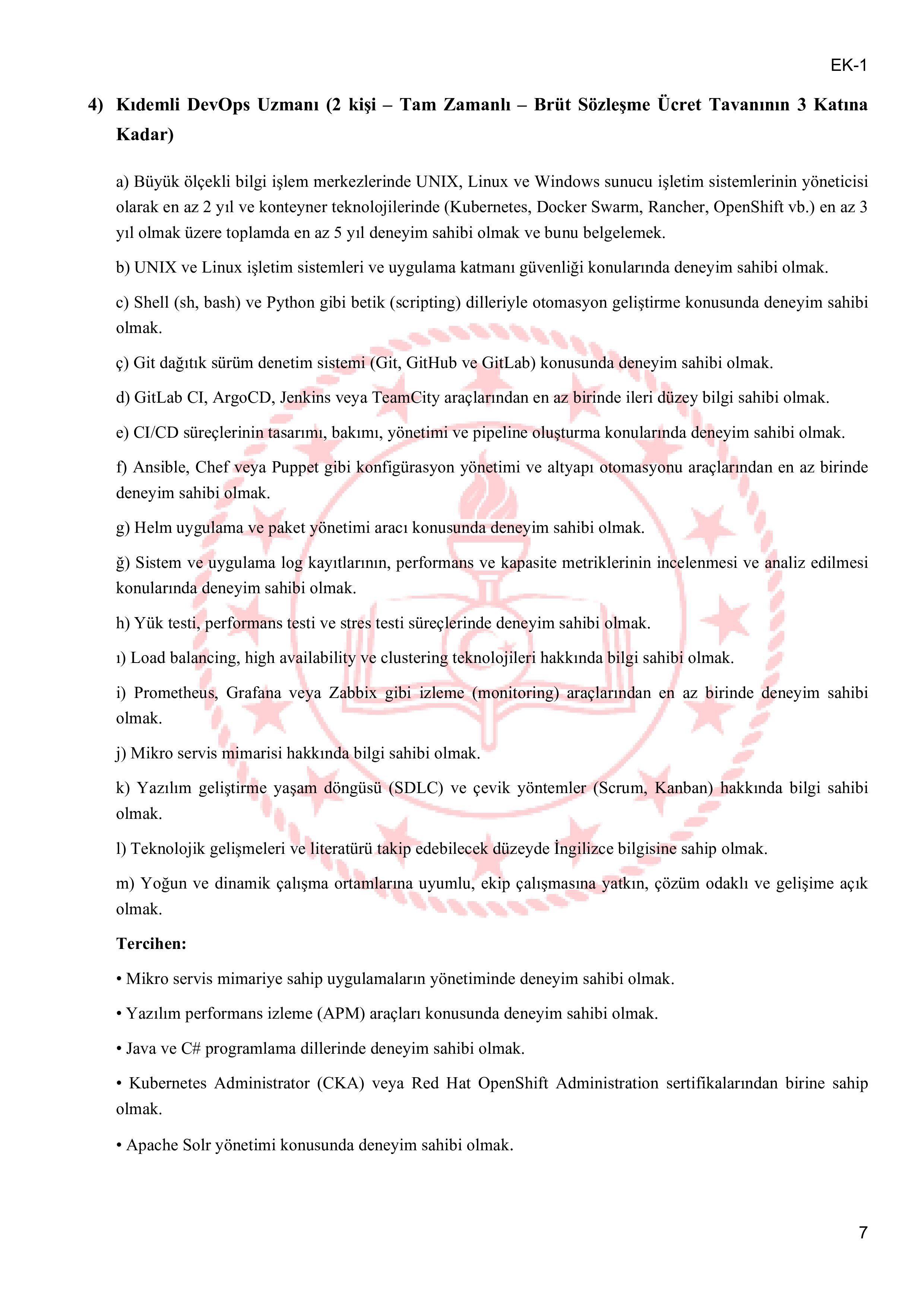 MİLLİ EĞİTİM BAKANLIĞI 14 SÖZLEŞMELİ BİLİŞİM PERSONELİ  ALACAK ( 26 Ocak - 30 Ocak) İlan İçeriği Sayfa 7