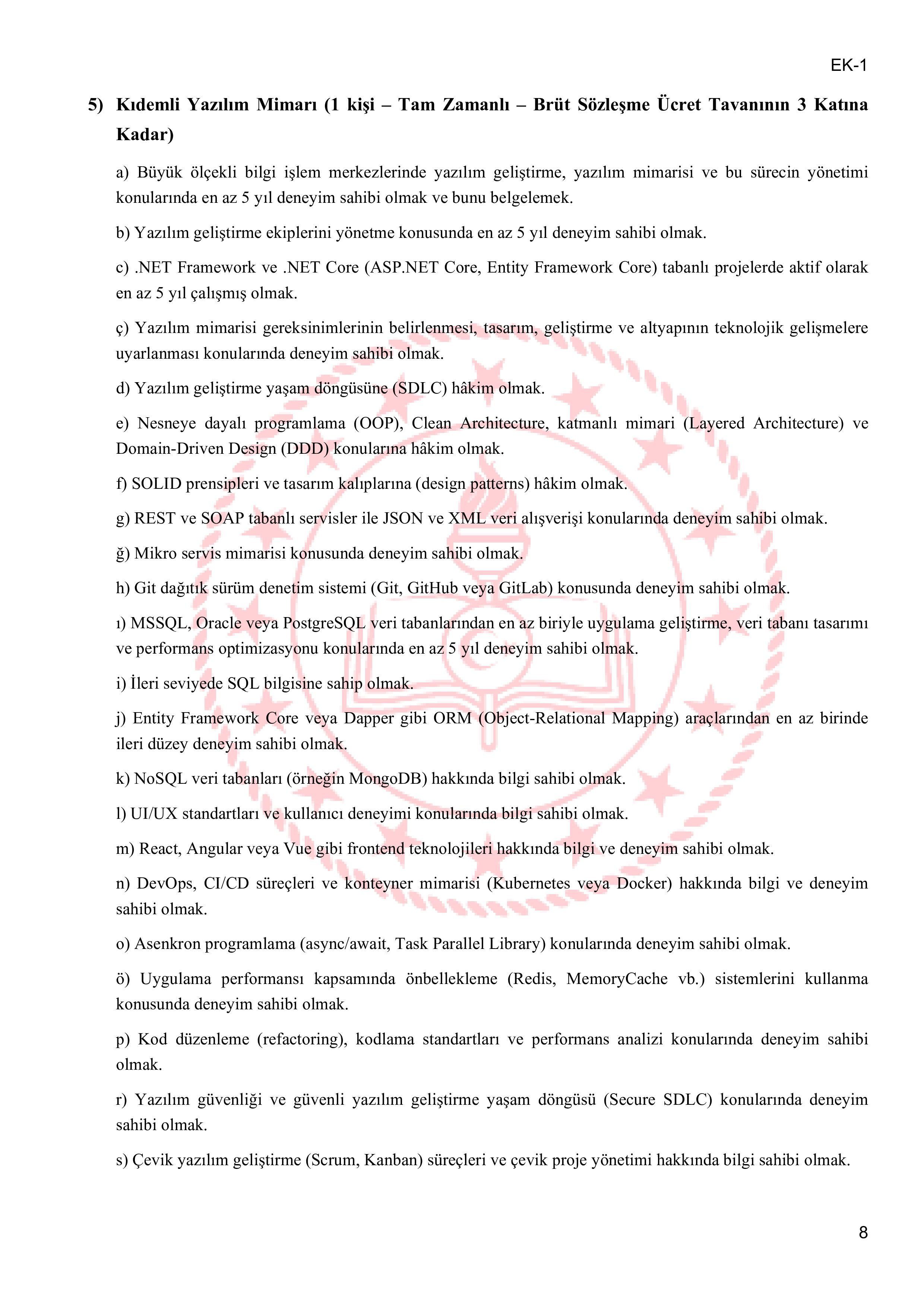 MİLLİ EĞİTİM BAKANLIĞI 14 SÖZLEŞMELİ BİLİŞİM PERSONELİ  ALACAK ( 26 Ocak - 30 Ocak) İlan İçeriği Sayfa 8