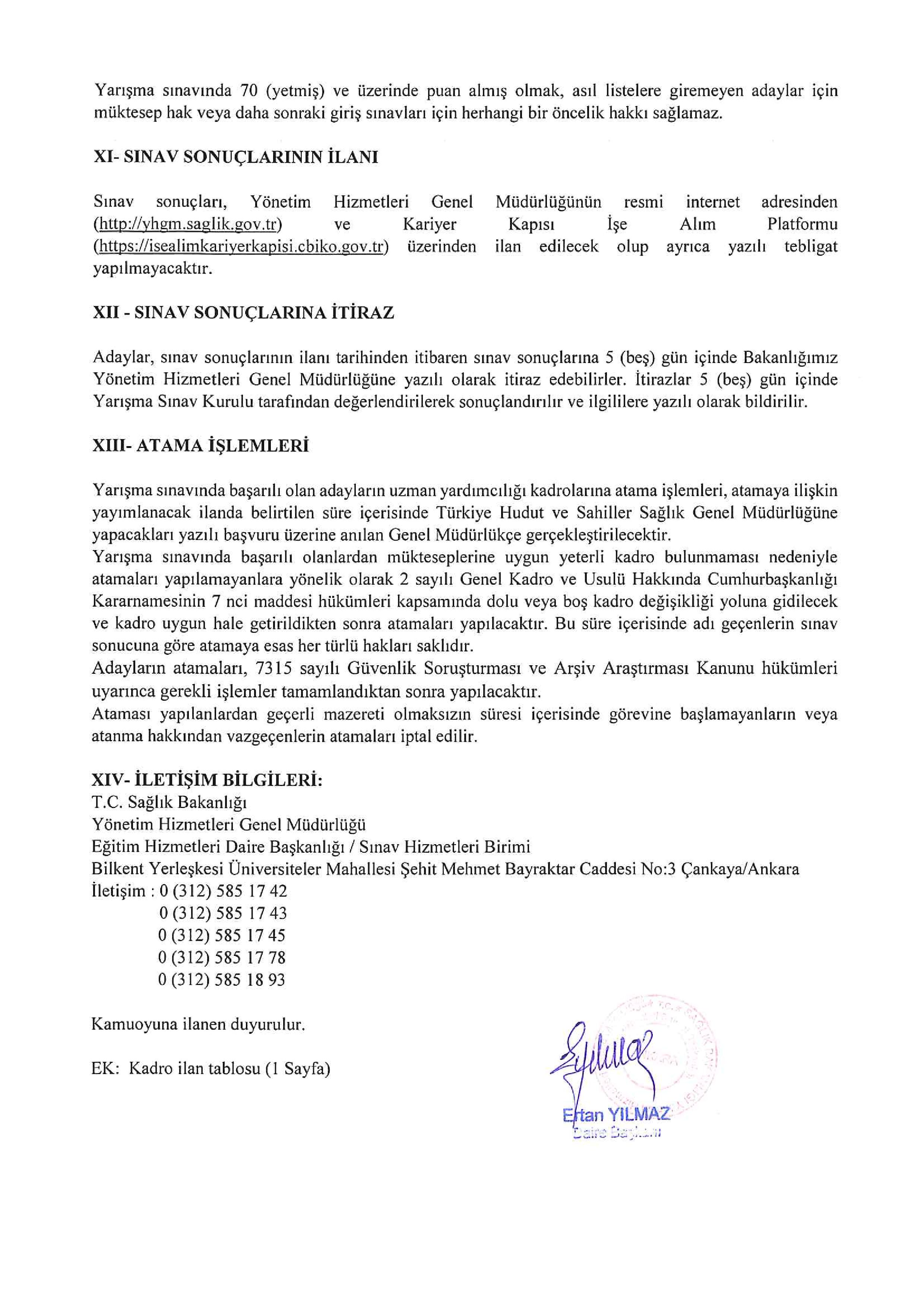 SAĞLIK BAKANLIĞI TÜRKİYE HUDUT VE SAHİLLER SAĞLIK GENEL MÜDÜRLÜĞÜ 3 SAĞLIK UZMAN YARDIMCISI ALACAK ( 23 Aralık - 27 Aralık) İlan İçeriği Sayfa 3