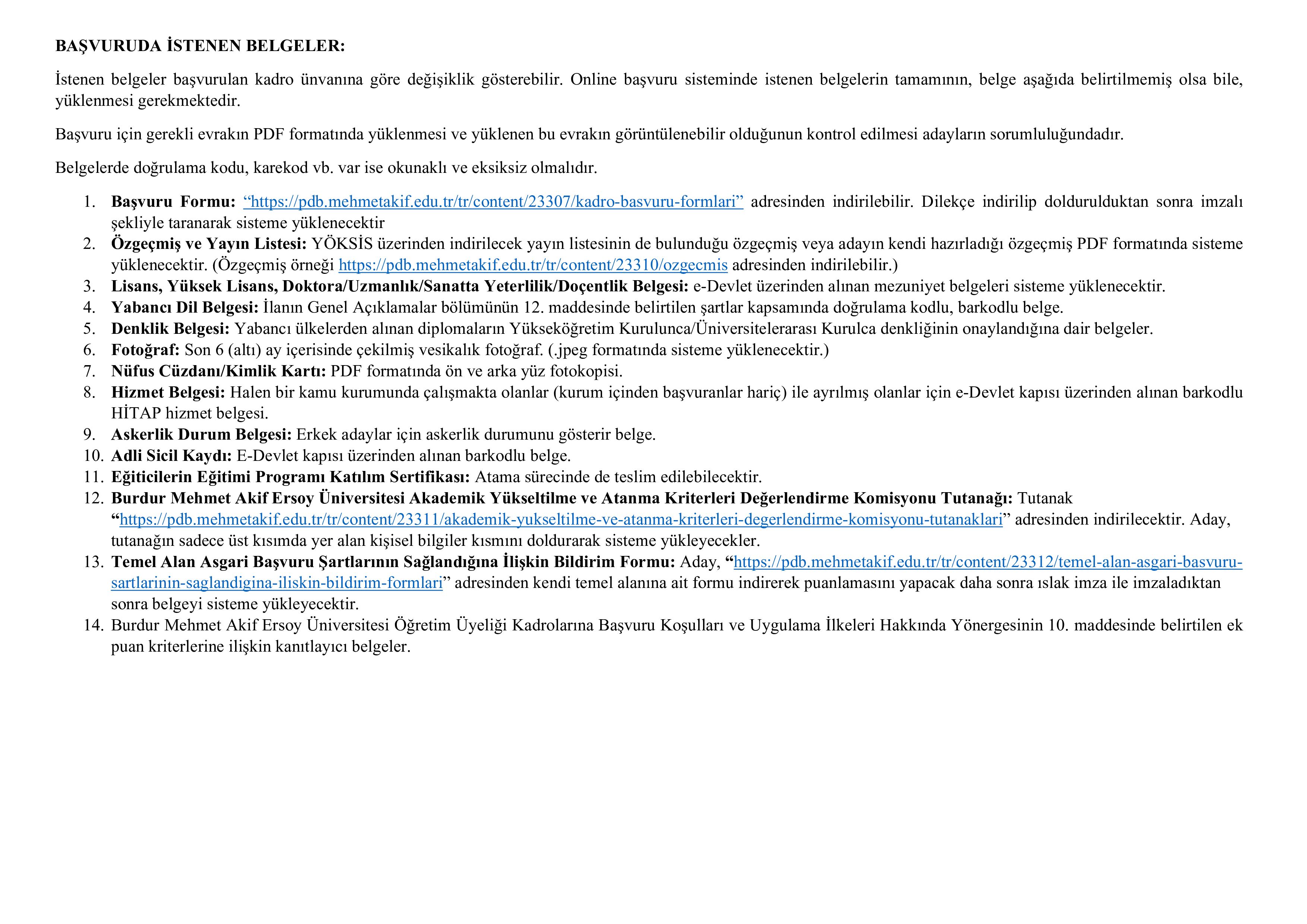 İlan İçeriği Sayfa 2 BURDUR MEHMET AKİF ERSOY ÜNİVERSİTESİ 24 ÖĞRETİM ÜYESİ ALACAK ( 23 Ekim - 6 Kasım) İlan İçeriği Sayfa 2