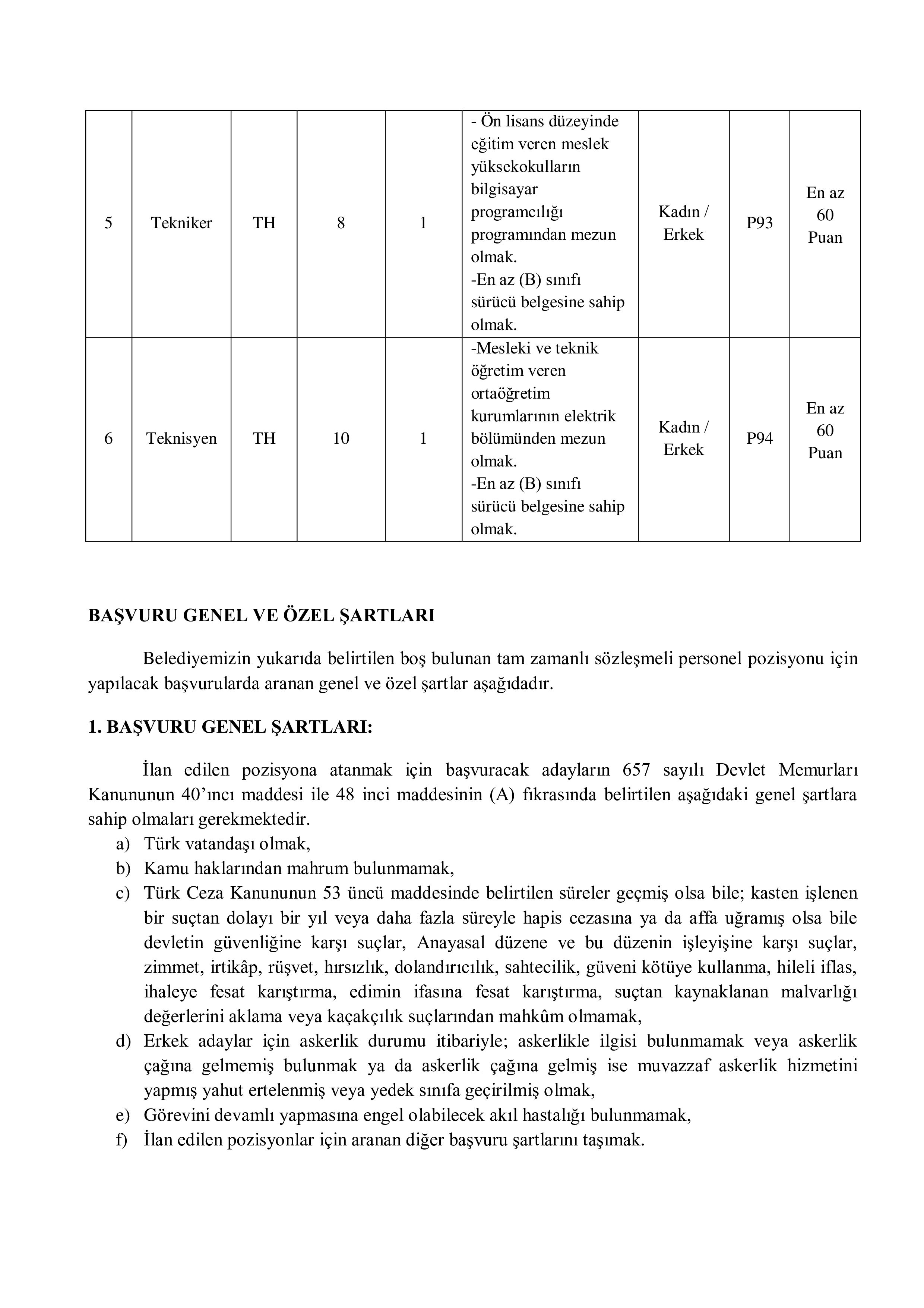 ARTVİN BELEDİYE BAŞKANLIĞI 6 SÖZLEŞMELİ PERSONEL ALACAK ( 4 Mayıs - 6 Mayıs) İlan İçeriği Sayfa 2
