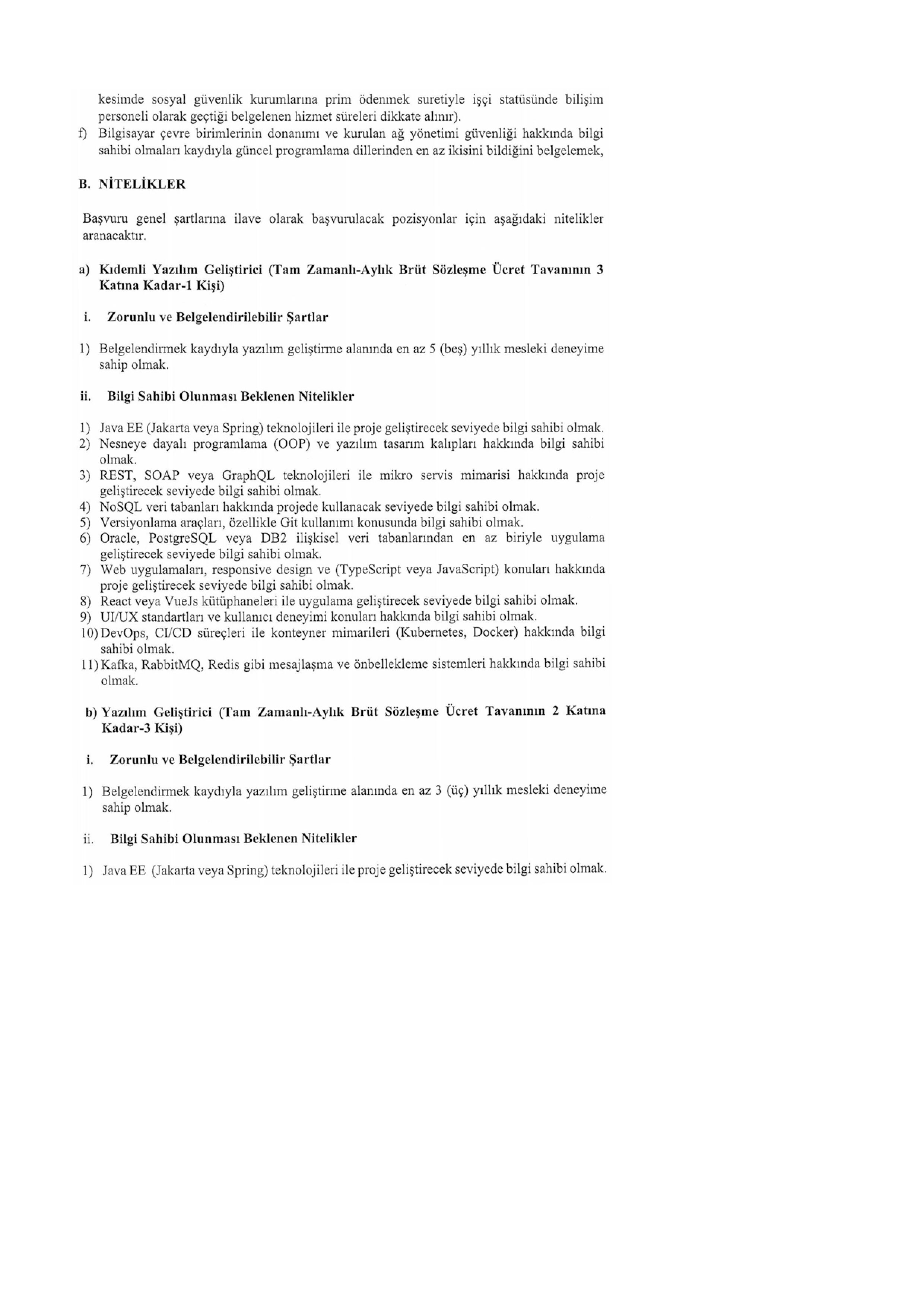 İNÖNÜ ÜNİVERSİTESİ 4  SÖZLEŞMELİ BİLİŞİM PERSONELİ ALACAK ( 23 Mart - 6 Nisan) İlan İçeriği Sayfa 2