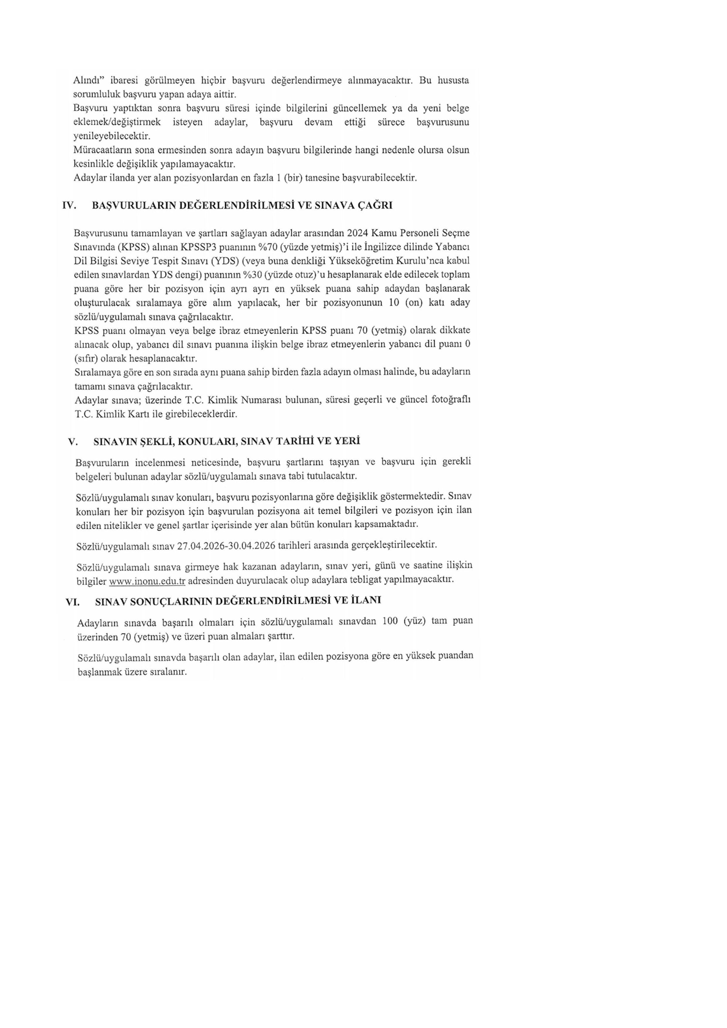 İNÖNÜ ÜNİVERSİTESİ 4  SÖZLEŞMELİ BİLİŞİM PERSONELİ ALACAK ( 23 Mart - 6 Nisan) İlan İçeriği Sayfa 4