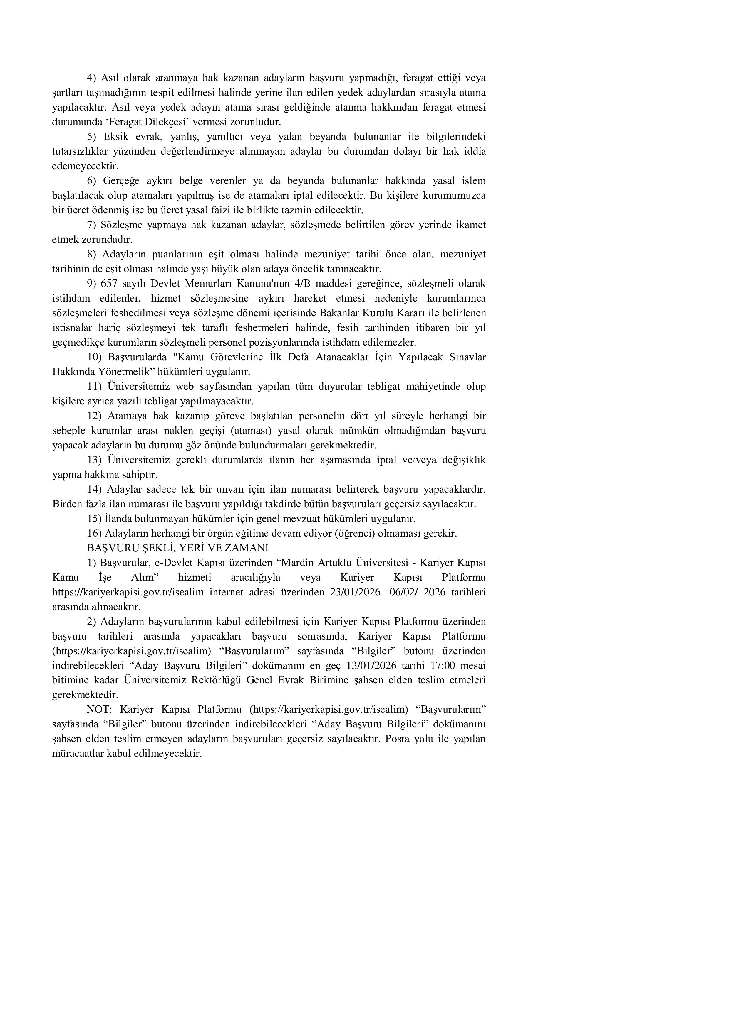 İlan İçeriği Sayfa 3 MARDİN ARTUKLU ÜNİVERSİTESİ 4 SÖZLEŞMELİ PERSONEL ALACAK ( 23 Ocak - 6 Şubat) İlan İçeriği Sayfa 3