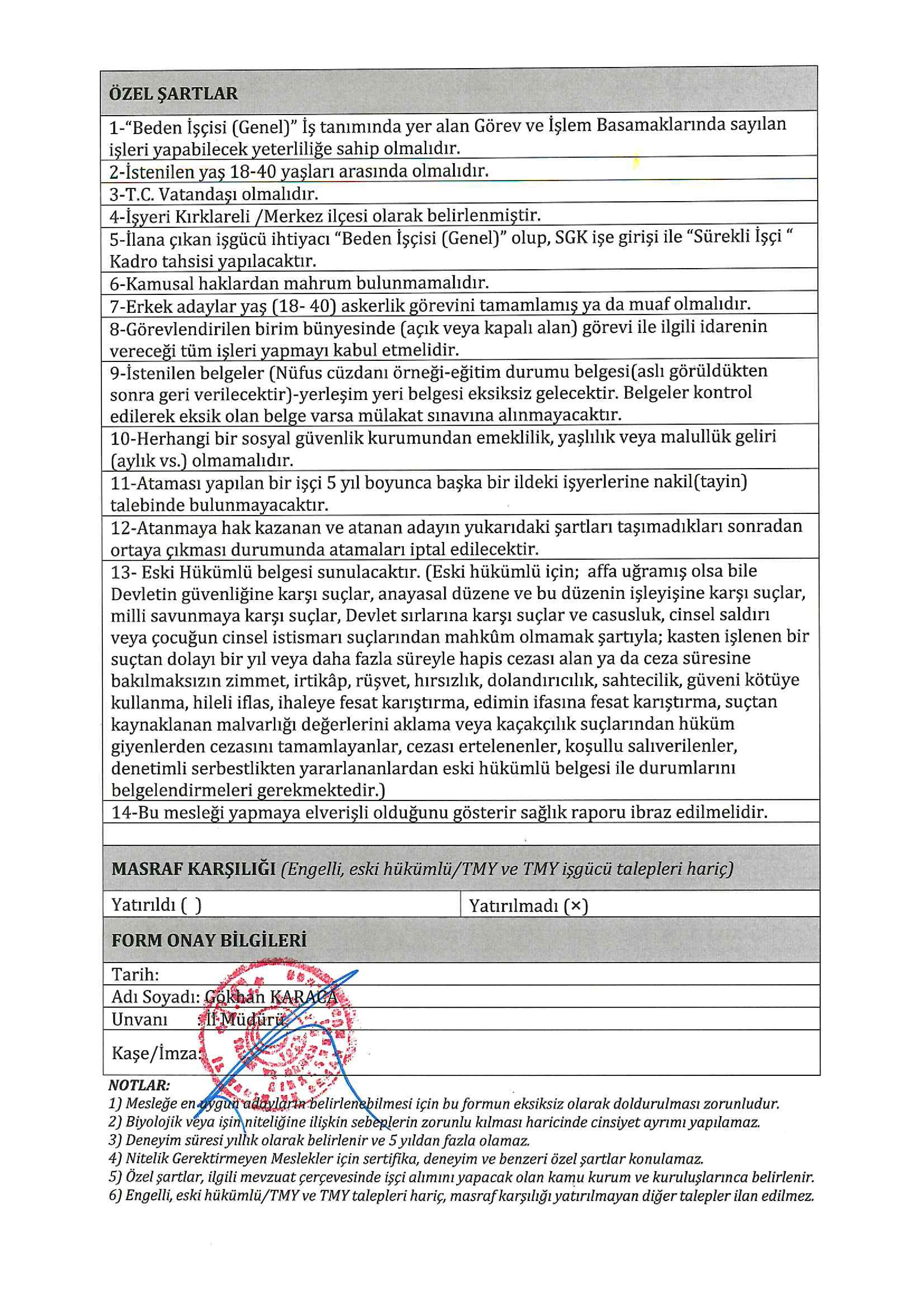 İlan İçeriği Sayfa 2 TARIM VE ORMAN BAKANLIĞI 1 ESKİ HüKüMLÜ İŞÇİ ALACAK ( 23 Şubat - 27 Şubat) İlan İçeriği Sayfa 2