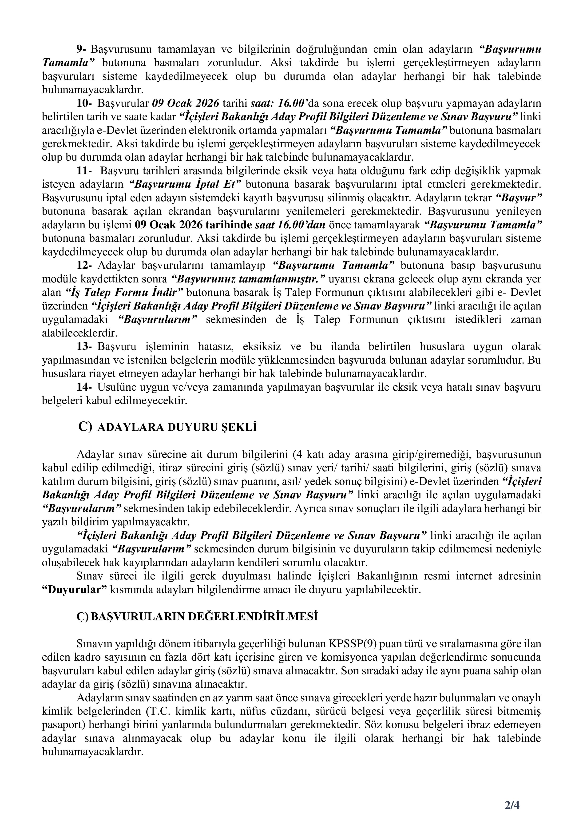 İÇİŞLERİ BAKANLIĞI 15 STAJYER KONTROLÖR ALACAK ( 5 Ocak - 9 Ocak) İlan İçeriği Sayfa 2