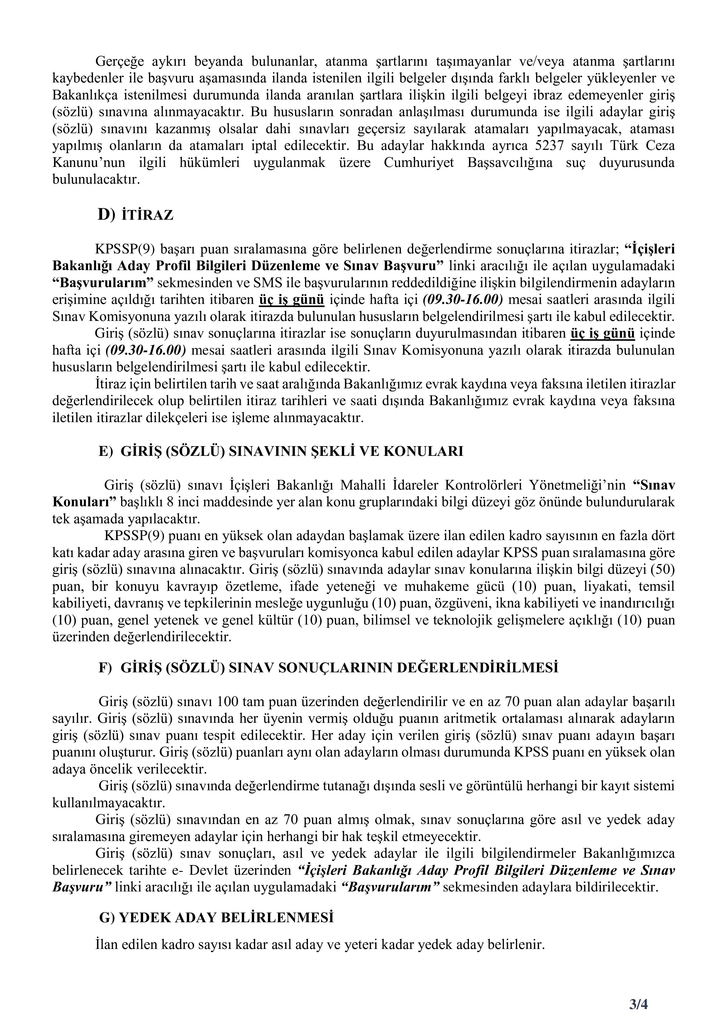 İÇİŞLERİ BAKANLIĞI 15 STAJYER KONTROLÖR ALACAK ( 5 Ocak - 9 Ocak) İlan İçeriği Sayfa 3