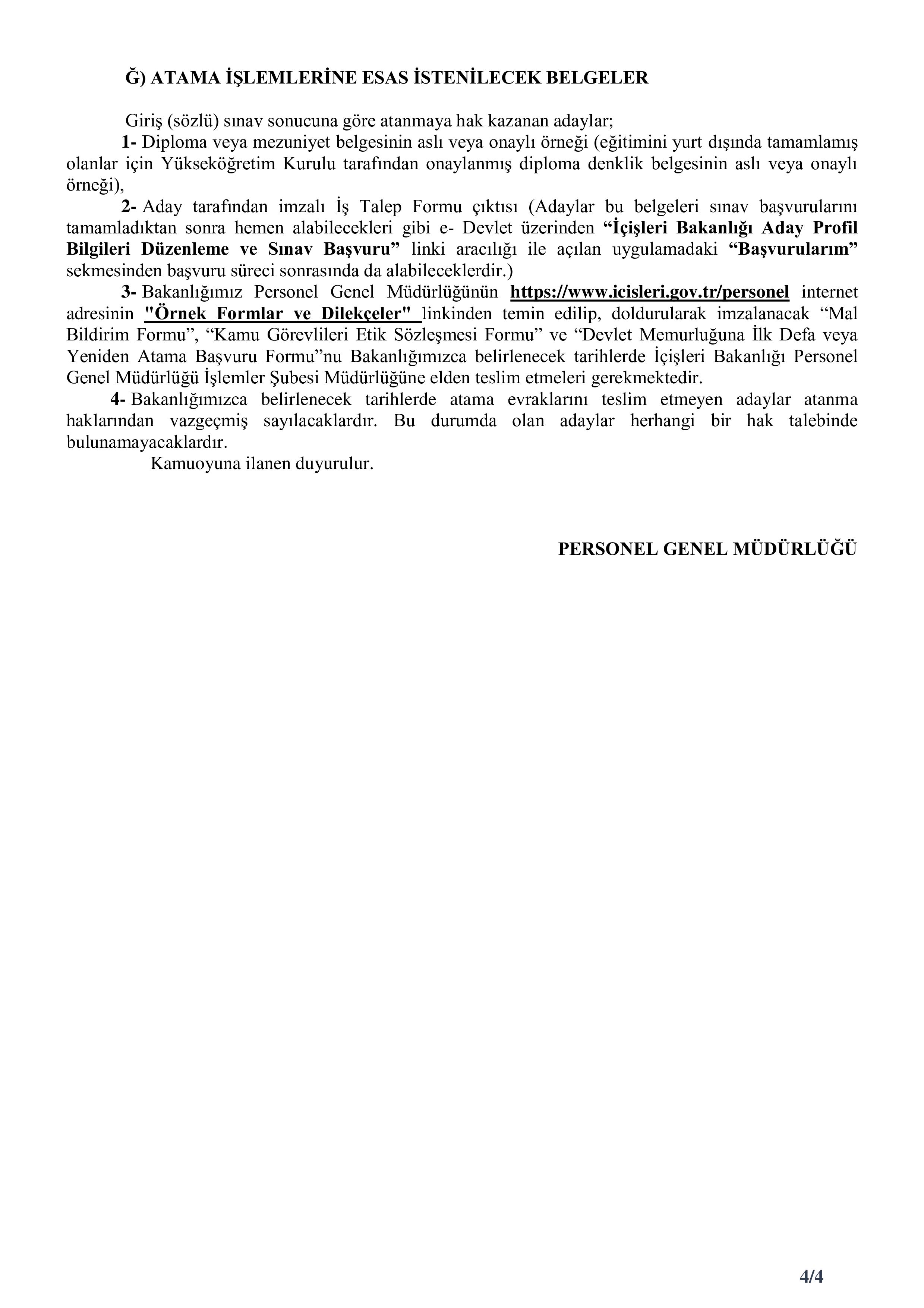 İÇİŞLERİ BAKANLIĞI 15 STAJYER KONTROLÖR ALACAK ( 5 Ocak - 9 Ocak) İlan İçeriği Sayfa 4