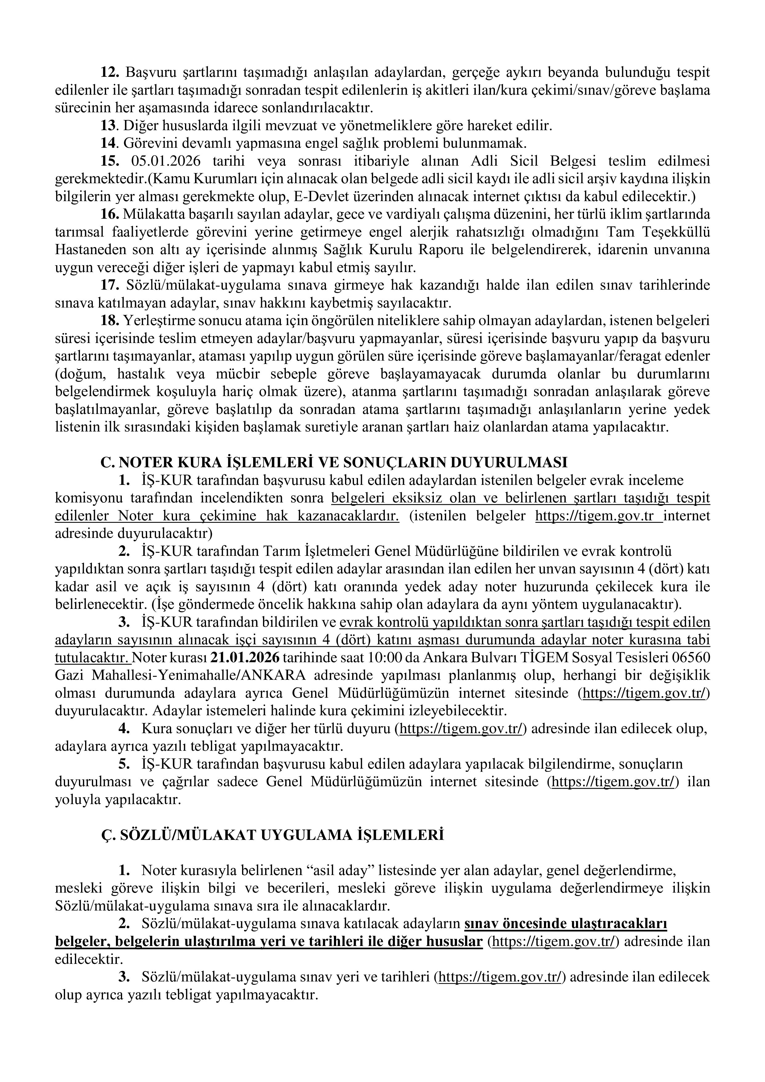 TARIM İŞLETMELERİ GENEL MÜDÜRLÜĞÜ 254 SüREKLİ İŞÇİ ALACAK ( 29 Aralık - 5 Ocak) İlan İçeriği Sayfa 2