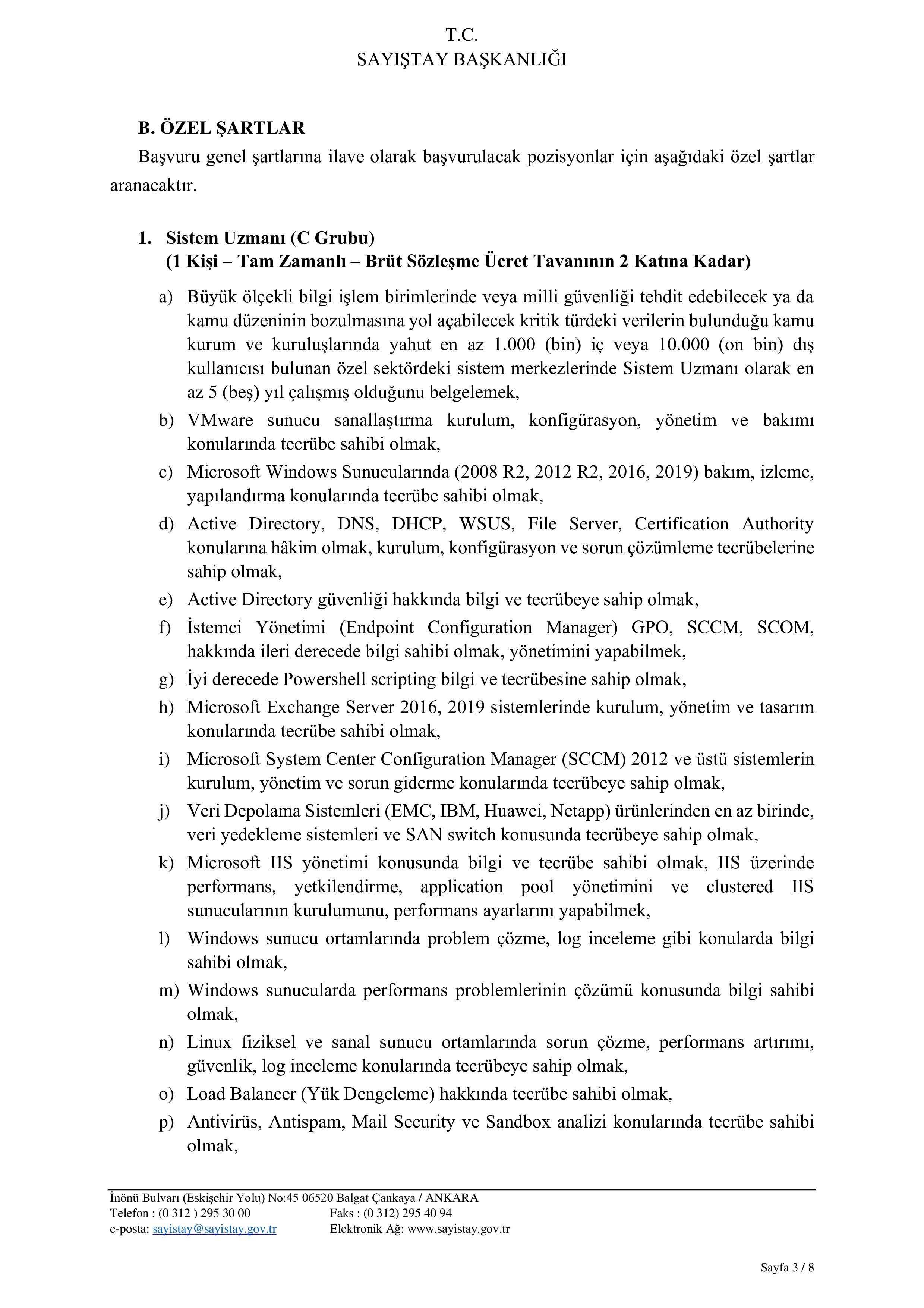 İlan İçeriği Sayfa 3 SAYIŞTAY BAŞKANLIĞI 16 SÖZLEŞMELİ PERSONEL ALACAK ( 1 Kasım - 14 Kasım) İlan İçeriği Sayfa 3