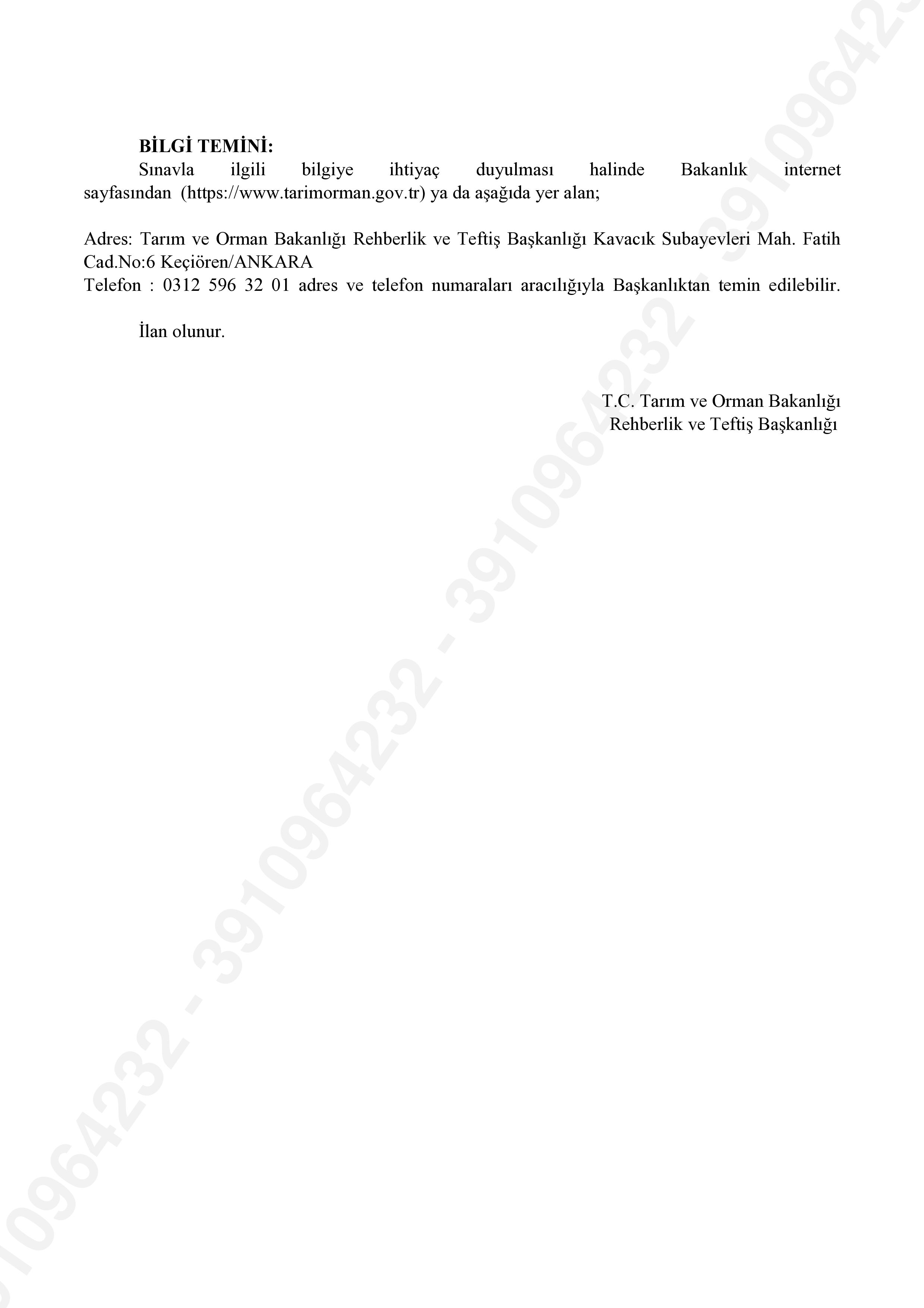 İlan İçeriği Sayfa 5 TARIM VE ORMAN BAKANLIĞI 15 MÜFETTİŞ YARDIMCISI ALACAK ( 31 Ekim - 14 Kasım) İlan İçeriği Sayfa 5