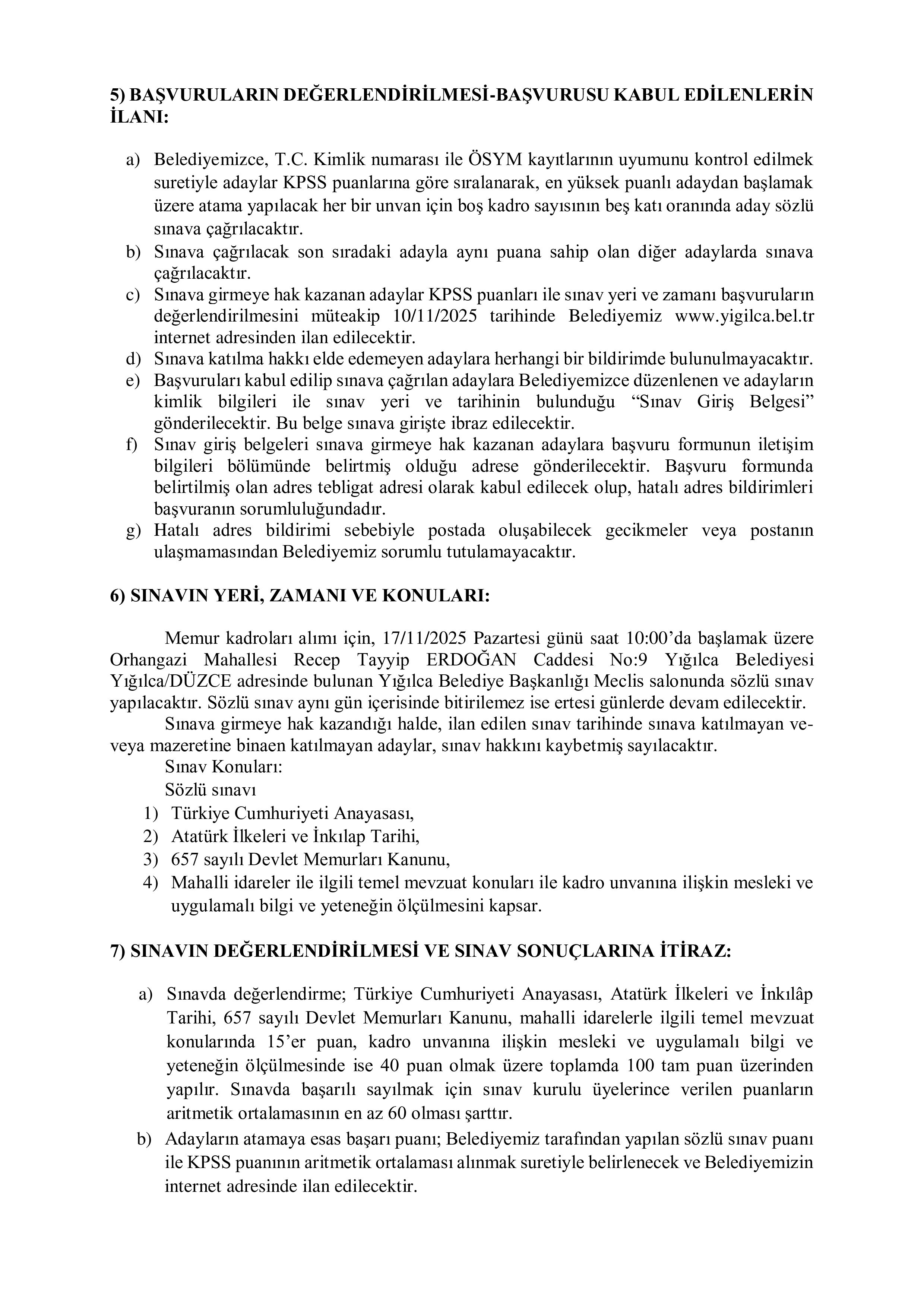 YIĞILCA BELEDİYE BAŞKANLIĞI 1 MEMUR ALACAK ( 27 Ekim - 30 Ekim) İlan İçeriği Sayfa 3