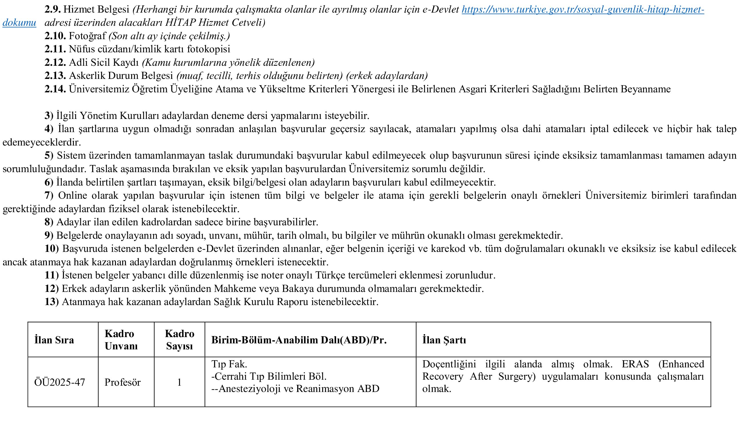 BANDIRMA ONYEDİ EYLÜL ÜNİVERSİTESİ 29 ÖĞRETİM ÜYESİ ALACAK ( 24 Kasım - 8 Aralık) İlan İçeriği Sayfa 2