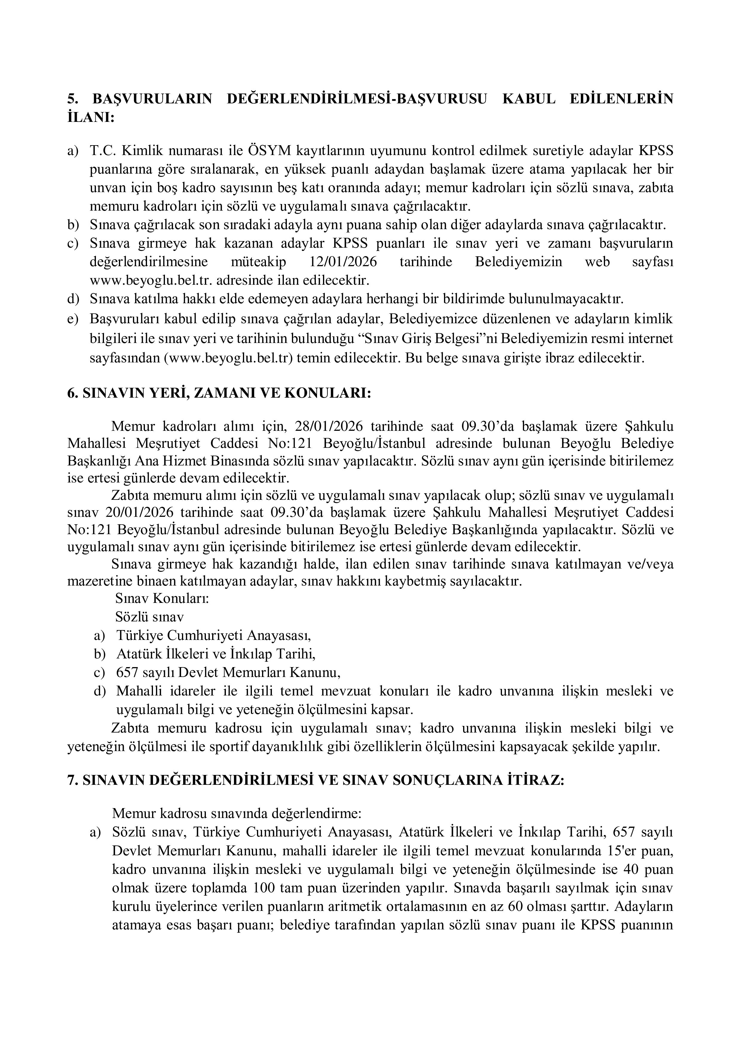 BEYOĞLU (İSTANBUL) BELEDİYE BAŞKANLIĞI 26 MEMUR ALACAK ( 25 Aralık - 31 Aralık) İlan İçeriği Sayfa 4