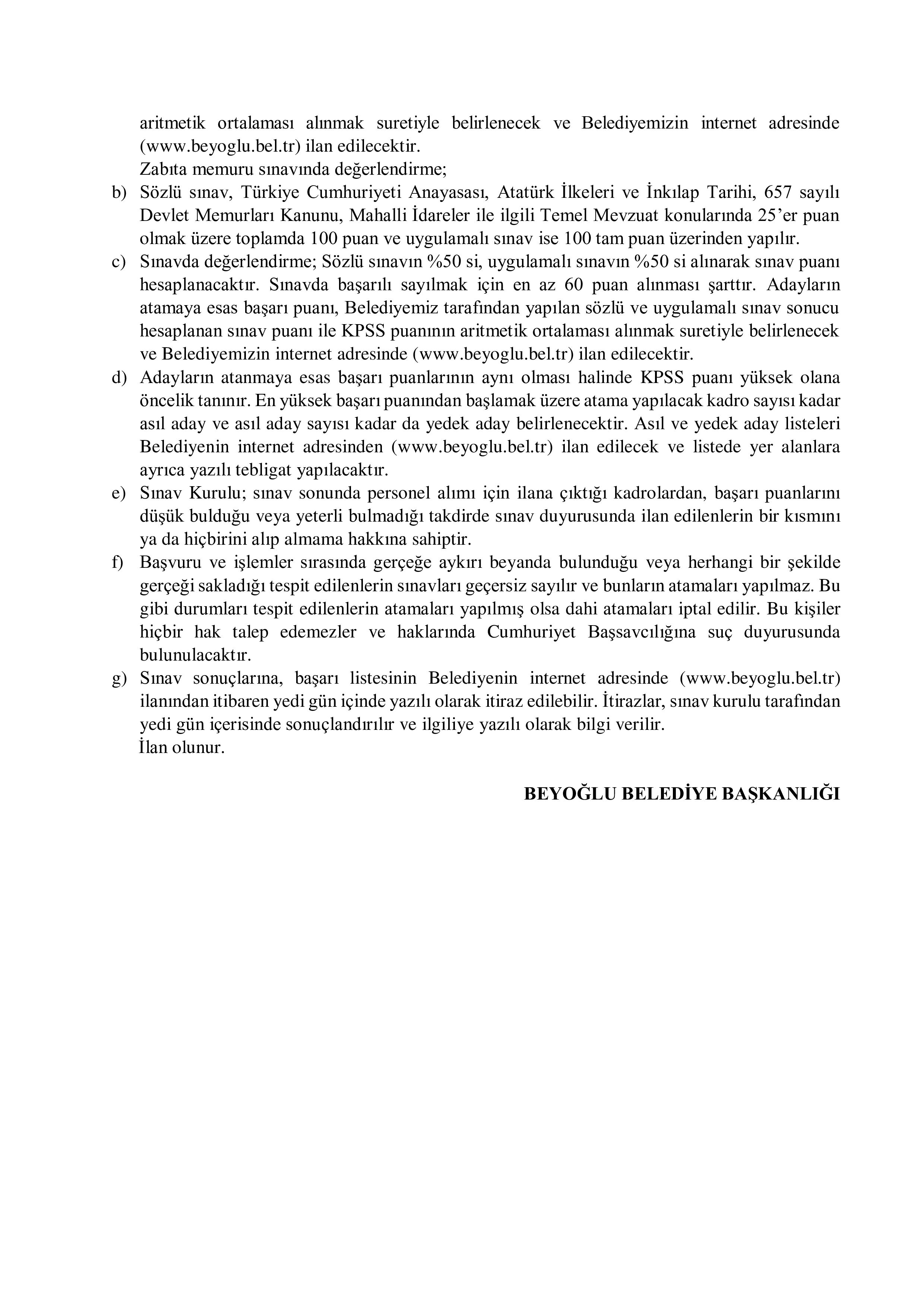 BEYOĞLU (İSTANBUL) BELEDİYE BAŞKANLIĞI 26 MEMUR ALACAK ( 25 Aralık - 31 Aralık) İlan İçeriği Sayfa 5