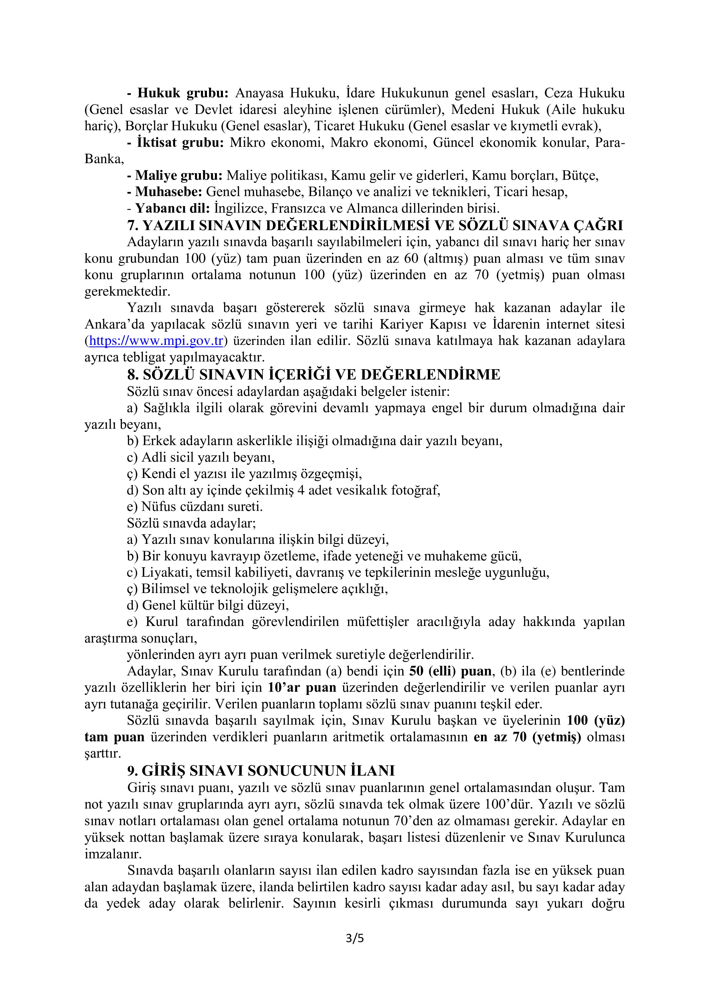 MİLLİ PİYANGO İDARESİ GENEL MÜDÜRLÜĞÜ 4 MÜFETTİŞ YARDIMCISI ALACAK ( 24 Kasım - 8 Aralık) İlan İçeriği Sayfa 3