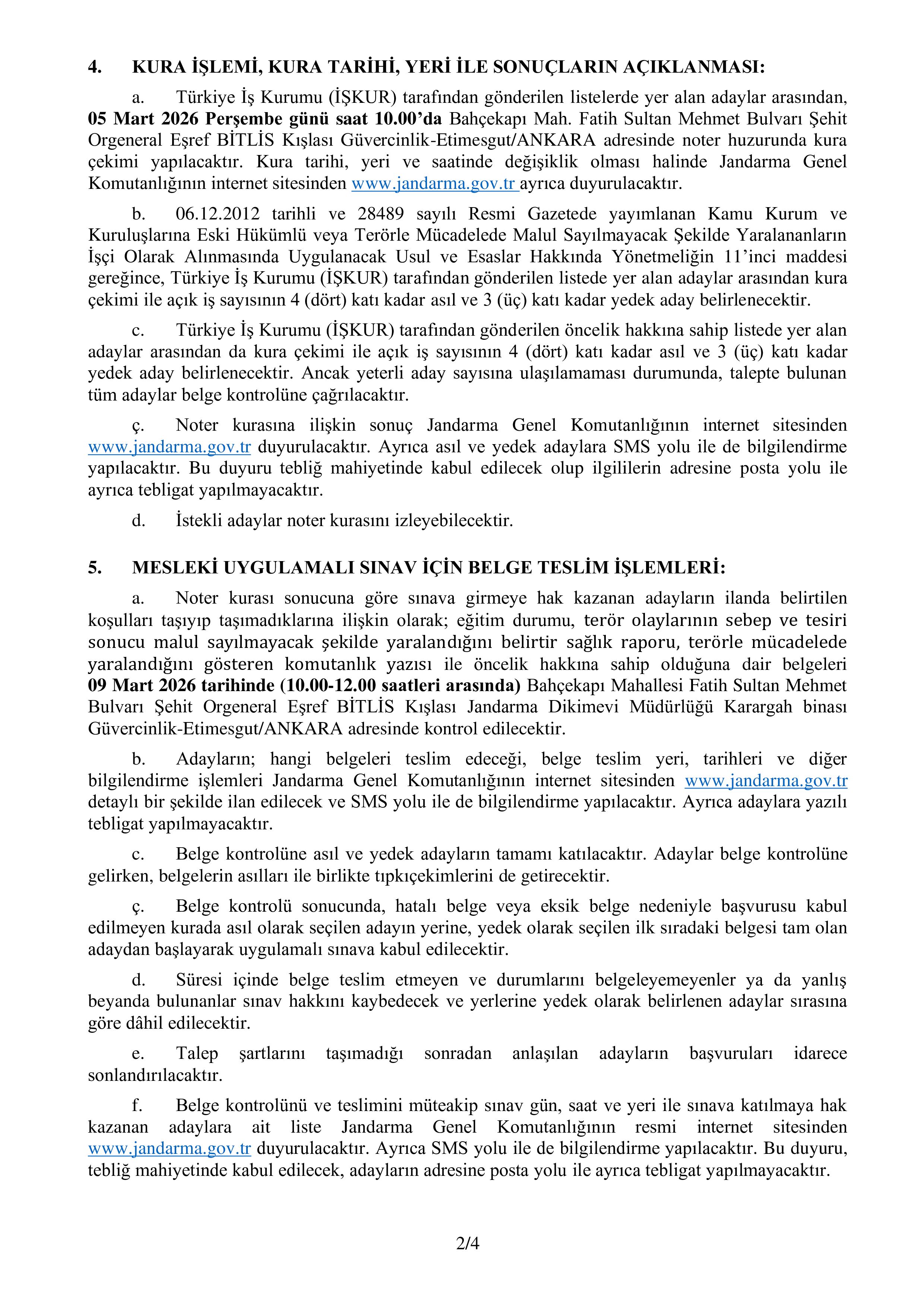 JANDARMA GENEL KOMUTANLIĞI 1 SüREKLİ İŞÇİ ALACAK ( 24 Şubat - 2 Mart) İlan İçeriği Sayfa 2