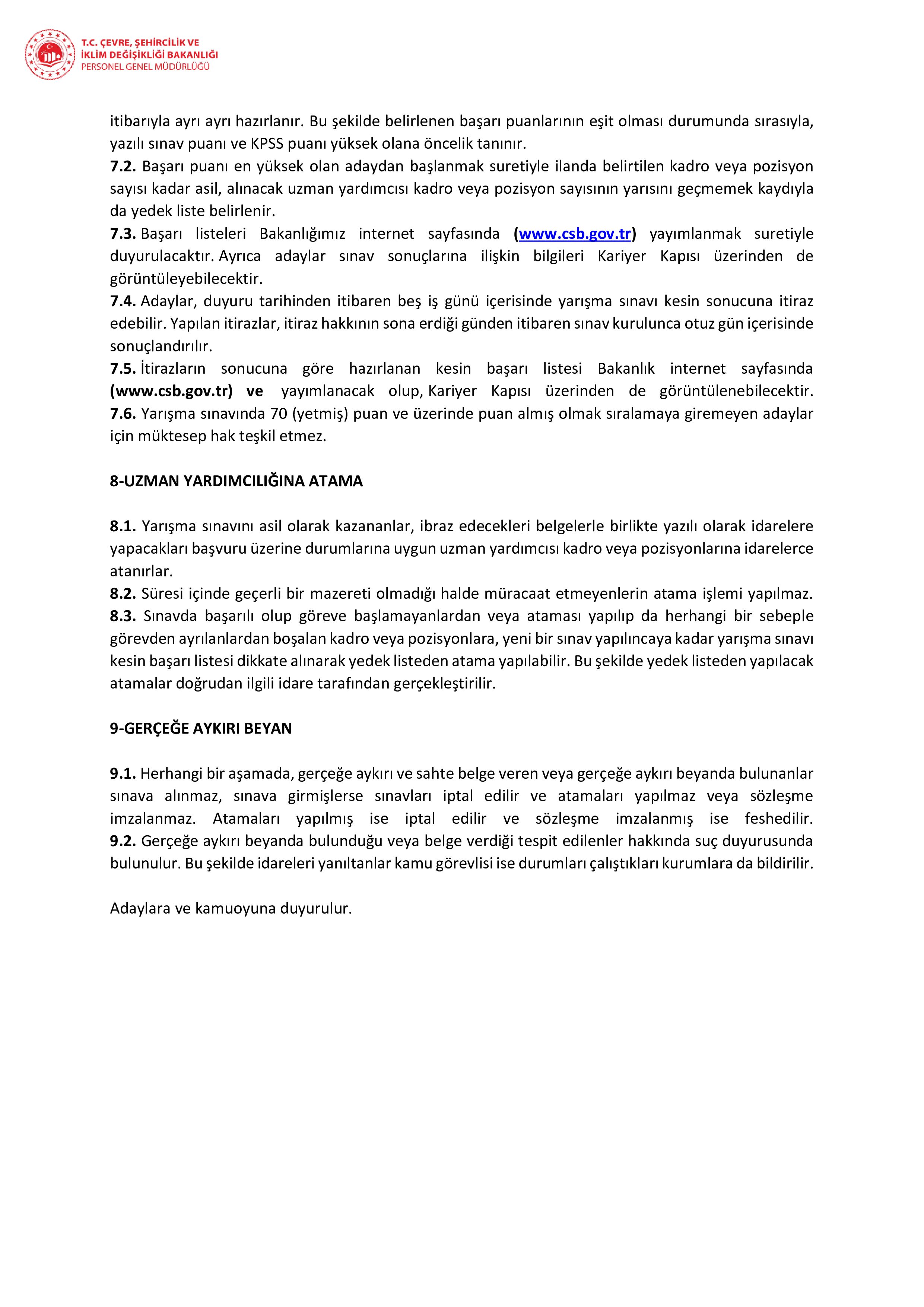 ÇEVRE, ŞEHİRCİLİK VE İKLİM DEĞİŞİKLİĞİ BAKANLIĞI 27 COĞRAFİ BİLGİ SİSTEMİ UZMAN YARDIMCISI ALACAK ( 25 Aralık - 3 Ocak) İlan İçeriği Sayfa 4