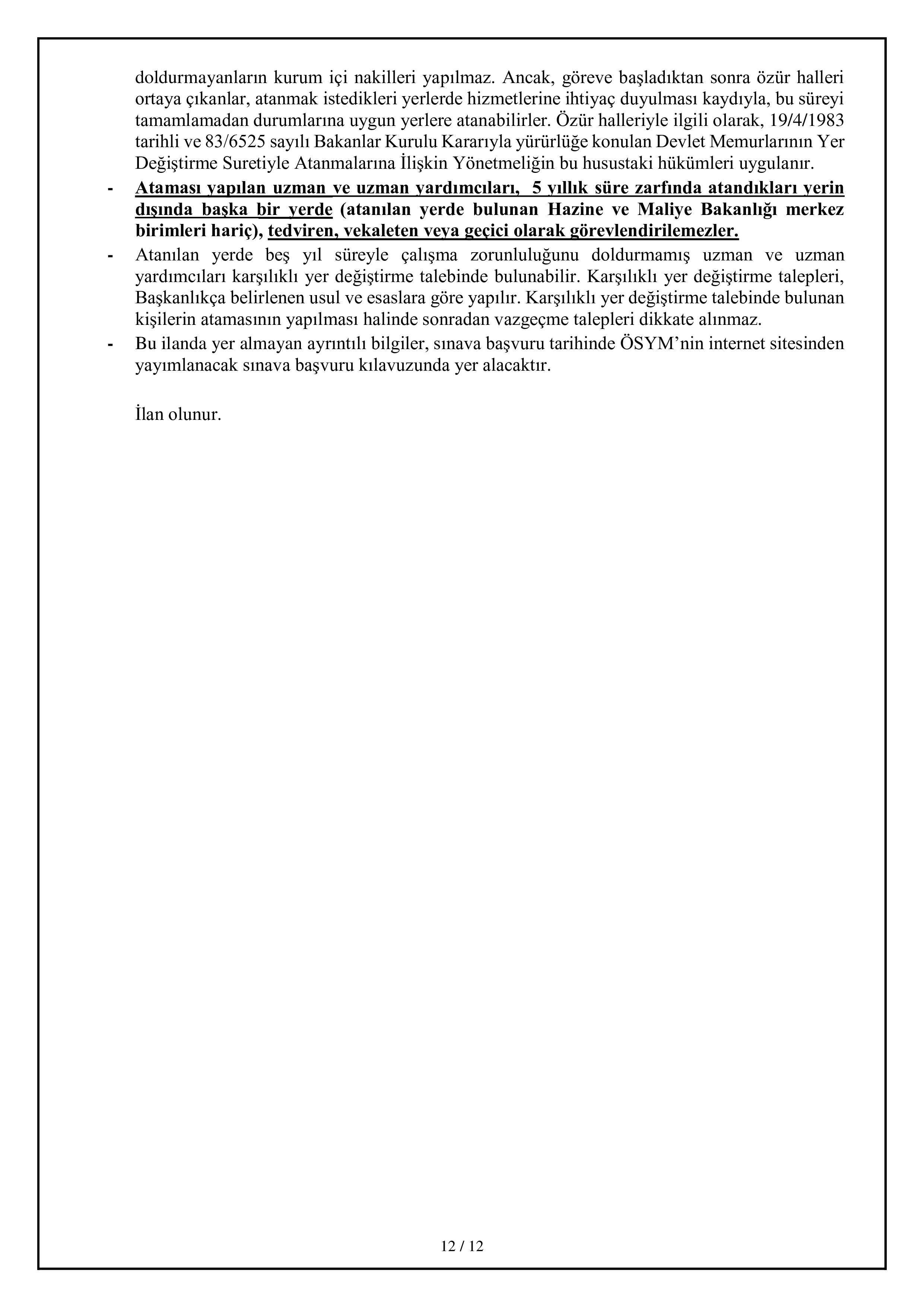 GELİR İDARESİ BAŞKANLIĞI 820 GELİR UZMAN YARDIMCISI ALACAK ( 14 Şubat - 20 Şubat) İlan İçeriği Sayfa 12