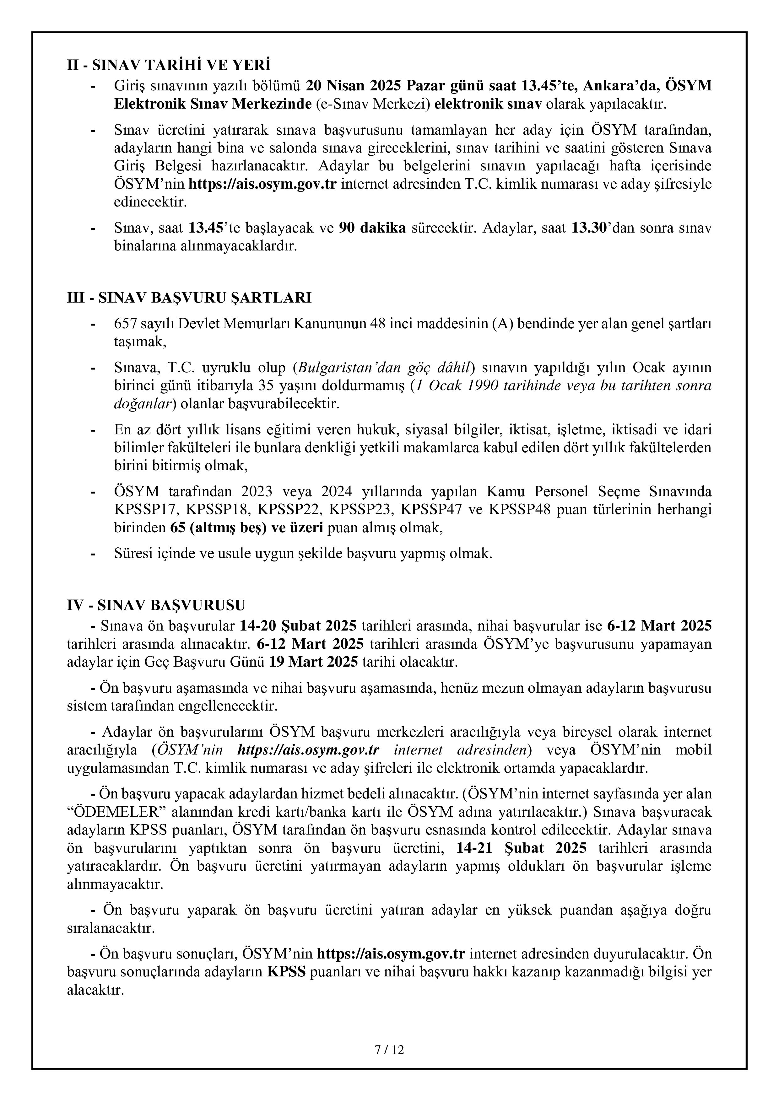GELİR İDARESİ BAŞKANLIĞI 820 GELİR UZMAN YARDIMCISI ALACAK ( 14 Şubat - 20 Şubat) İlan İçeriği Sayfa 7