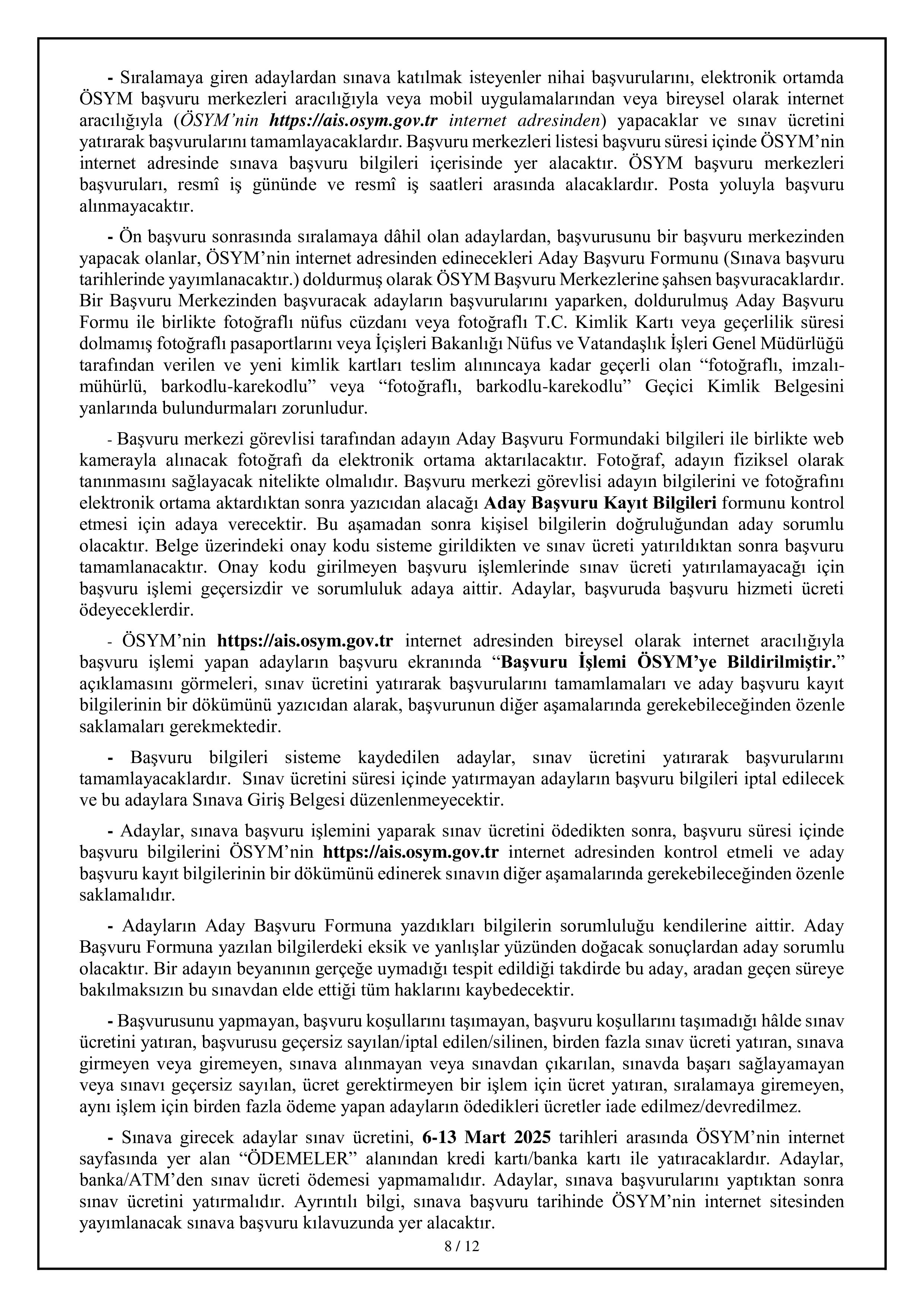 GELİR İDARESİ BAŞKANLIĞI 820 GELİR UZMAN YARDIMCISI ALACAK ( 14 Şubat - 20 Şubat) İlan İçeriği Sayfa 8