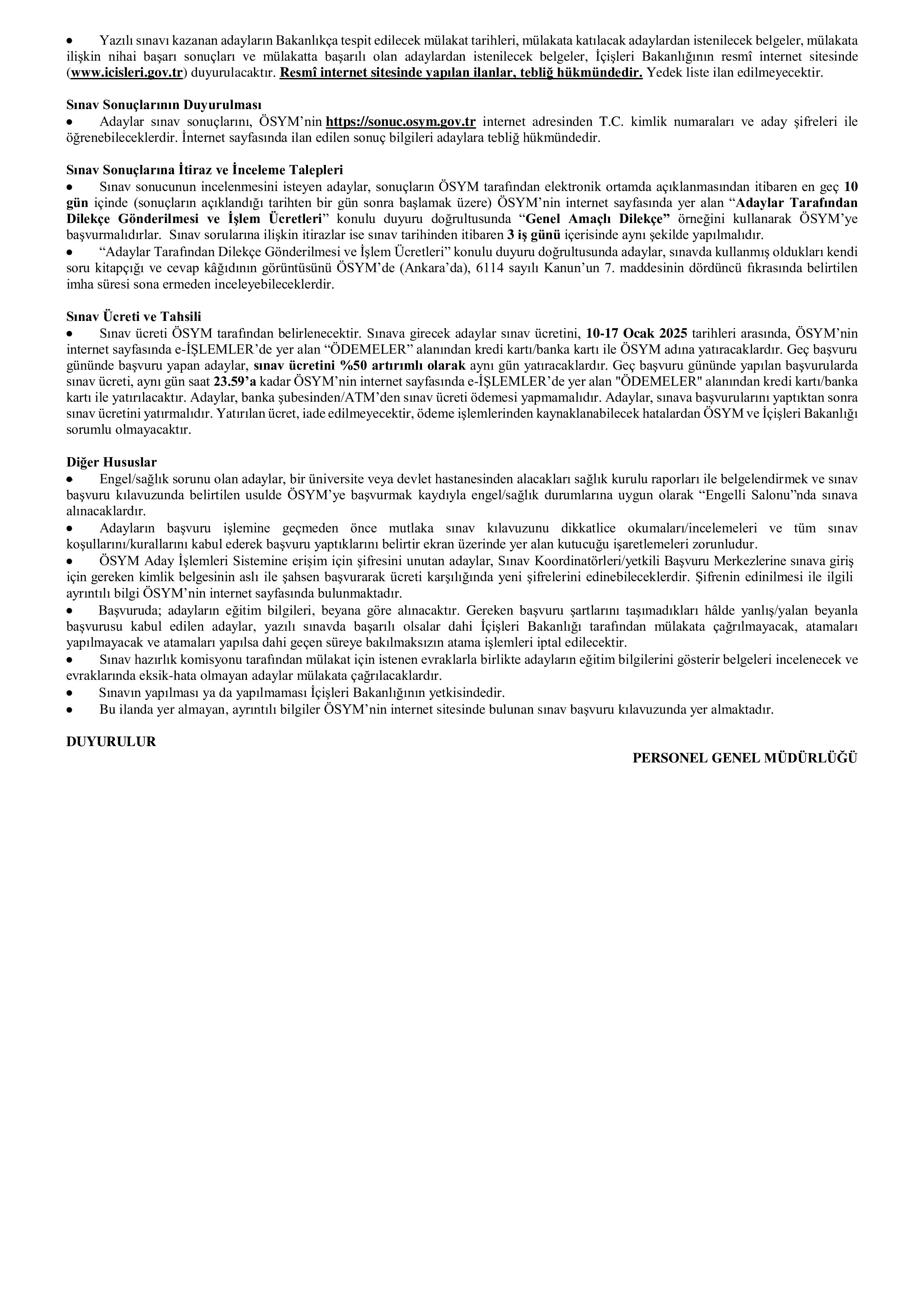 İÇİŞLERİ BAKANLIĞI 65 KAYMAKAM ADAYI ALACAK ( 10 Ocak - 16 Ocak) İlan İçeriği Sayfa 2