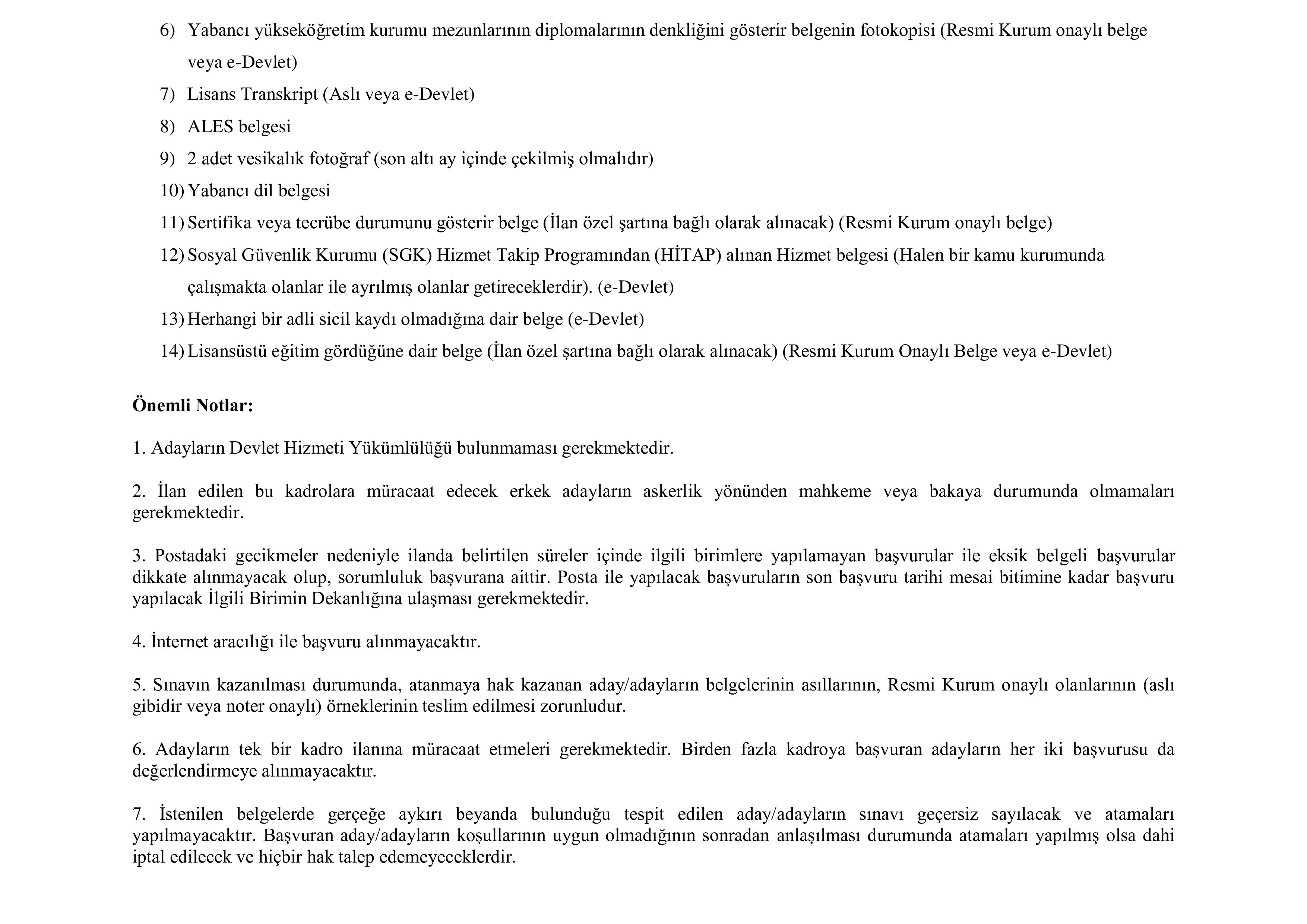 ONDOKUZ MAYIS ÜNİVERSİTESİ 7  ÖĞRETİM ELEMANI ALACAK ( 25 Aralık - 8 Ocak) İlan İçeriği Sayfa 2